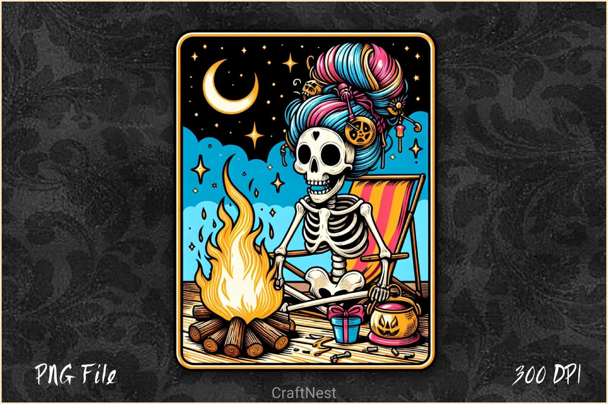 Happy Camper Skeleton Tarot Card Clipart Bundle