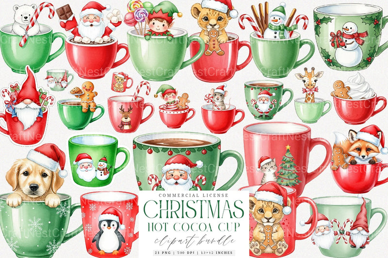 Cute Christmas Hot Cocoa Cup Clipart Bundle - CraftNest - Digital Crafting and Art