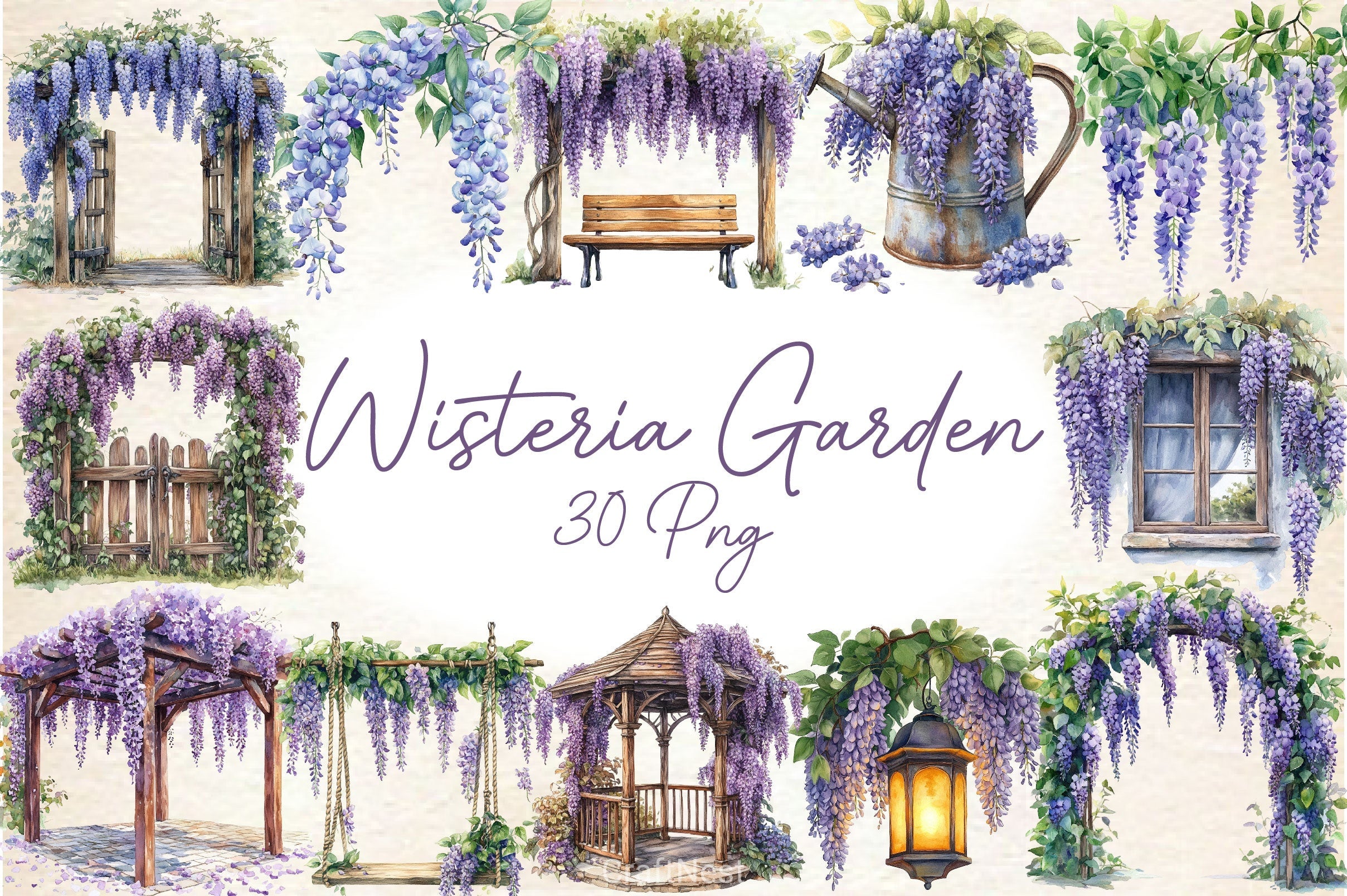 Wisteria Garden Clipart Bundle
