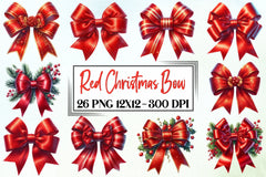 Red Christmas Bow Clipart Bundle - CraftNest - Digital Crafting and Art