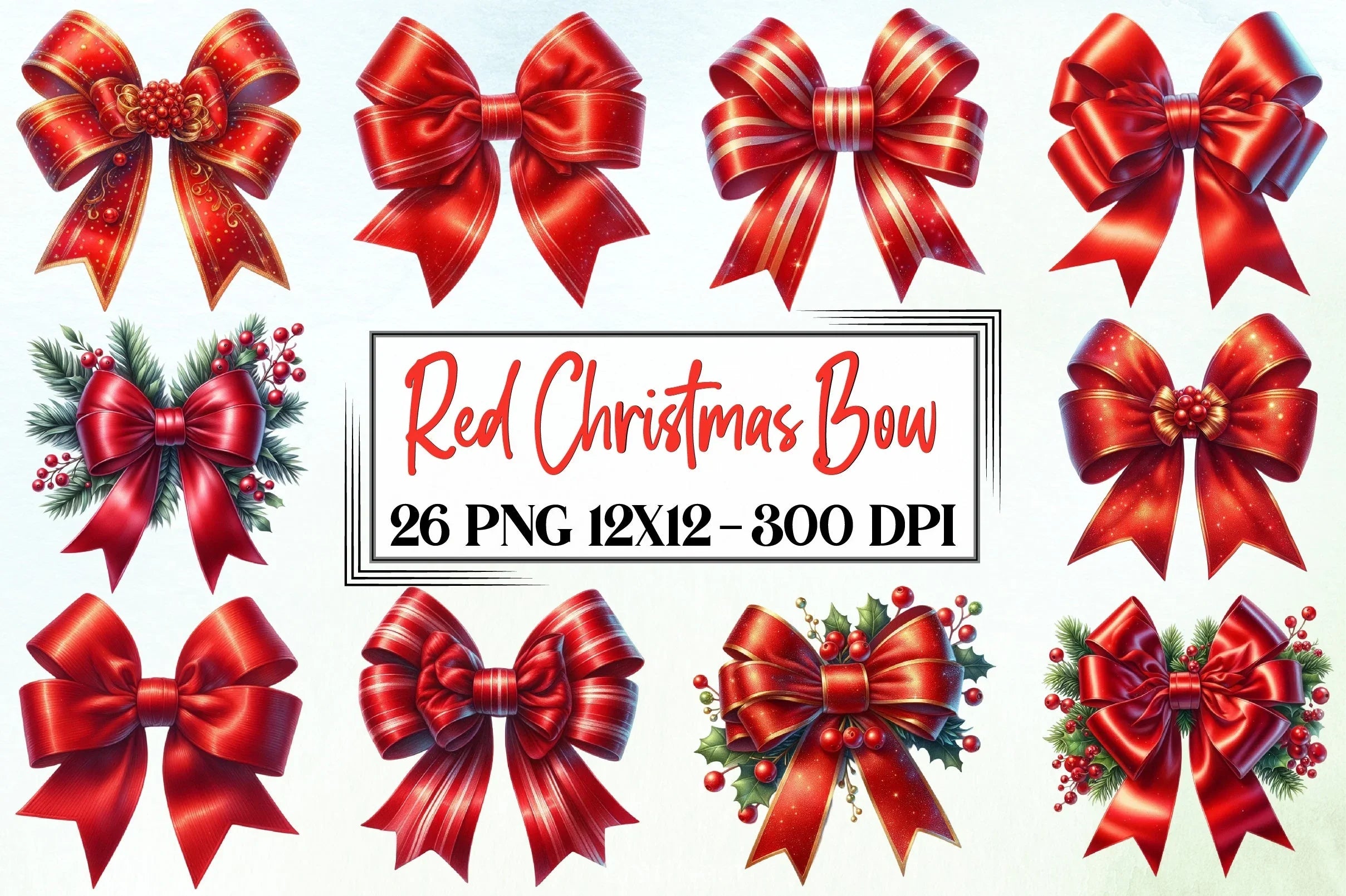 Red Christmas Bow Clipart Bundle - CraftNest - Digital Crafting and Art