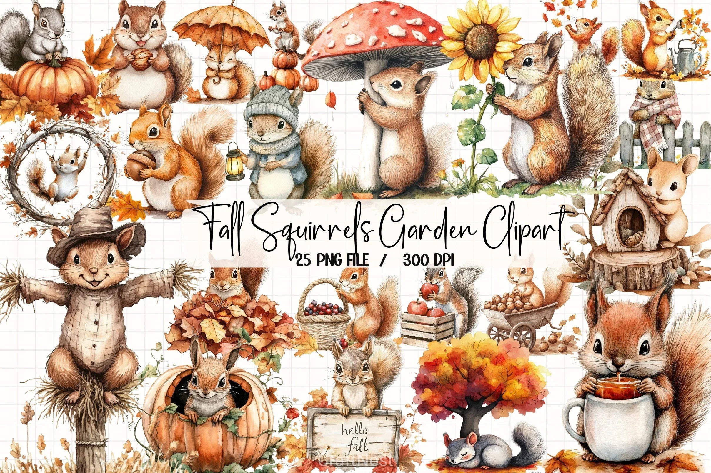 Fall Squirrels Garden Clipart Bundle 55 - CraftNest - Digital Crafting and Art