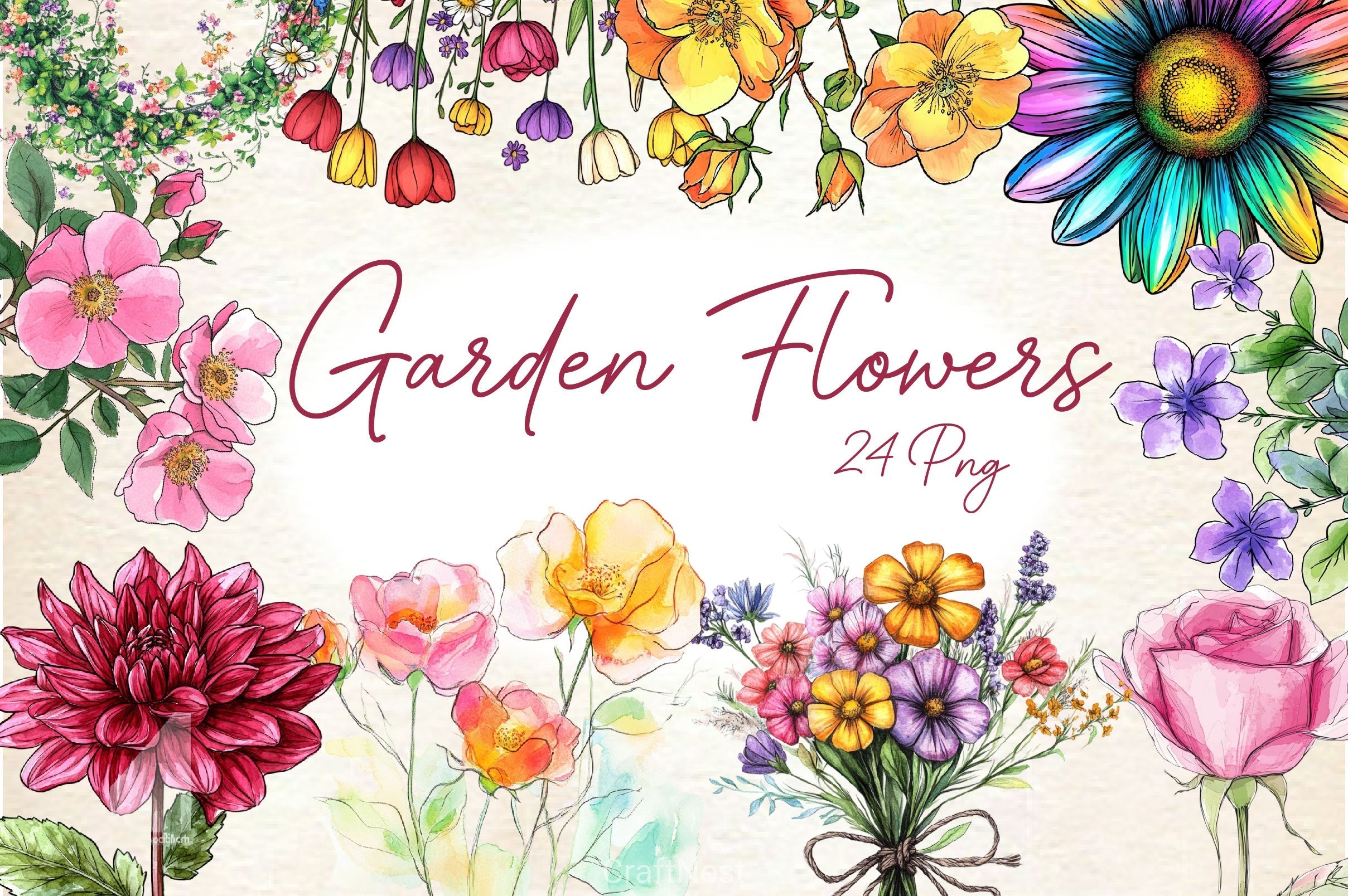 Garden Flowers Clipart Bundle