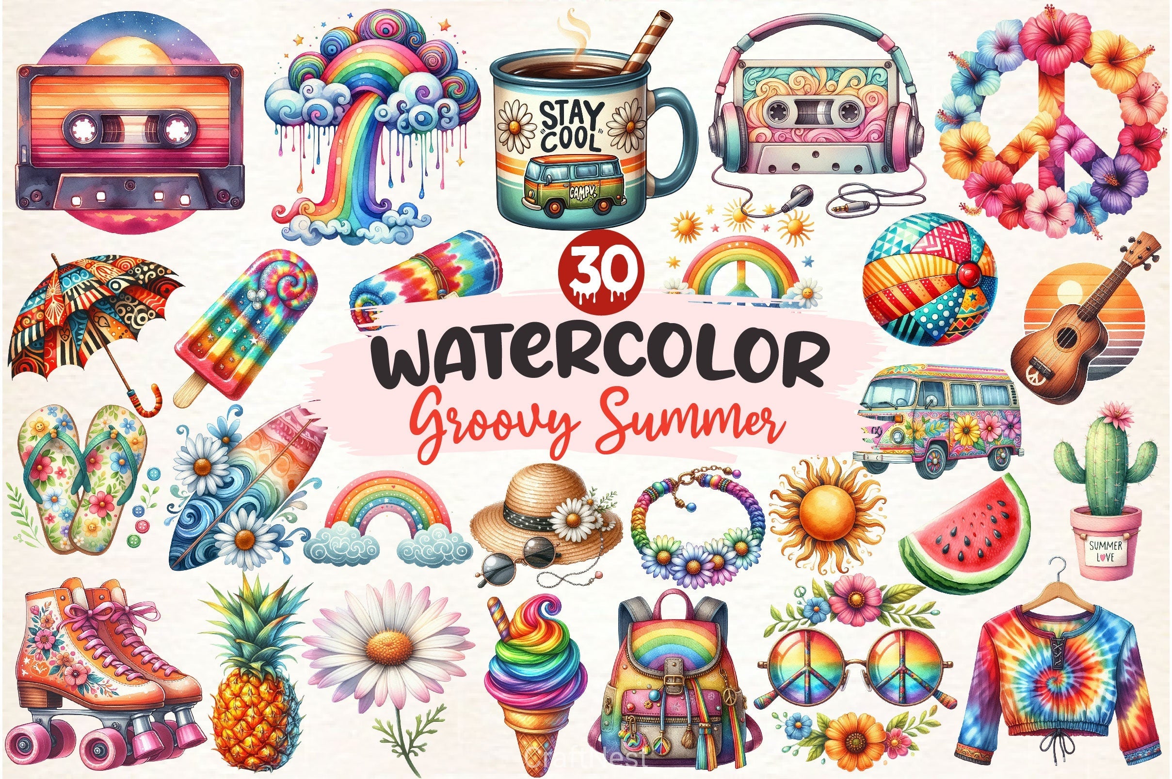 Groovy Summer Clipart Bundle 2