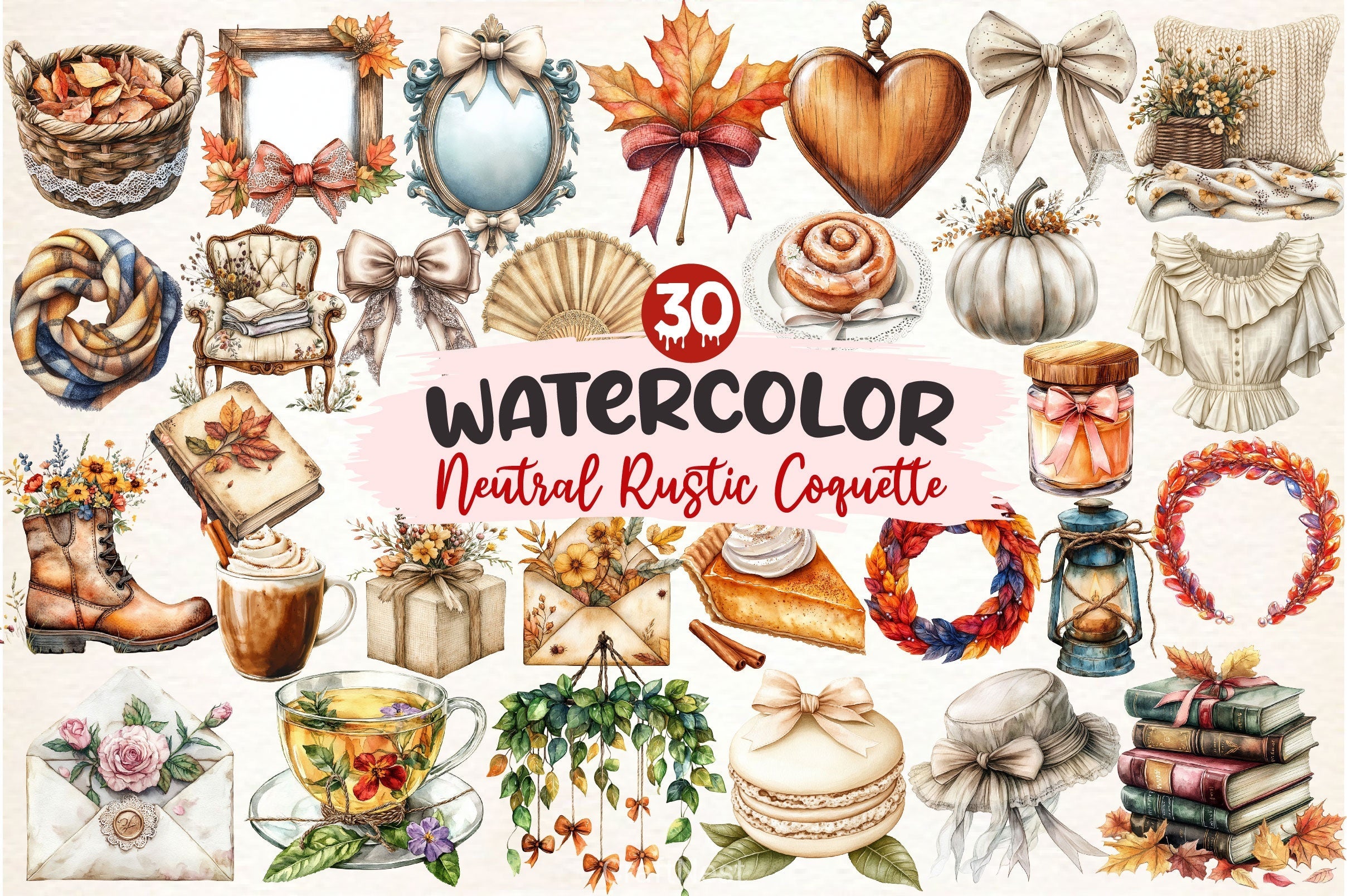Neutral Rustic Coquette Fall Clipart Bundle 3
