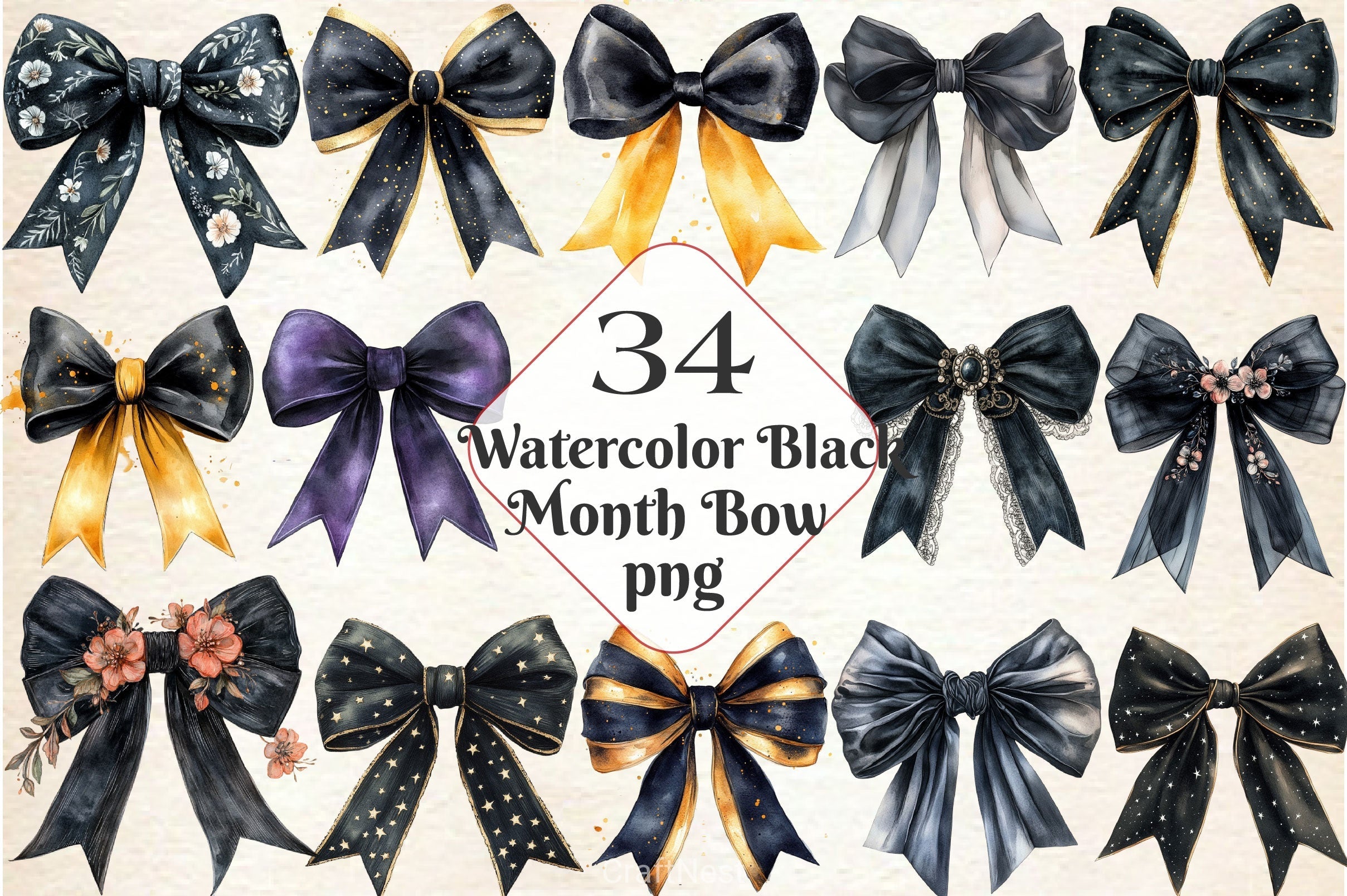 Black Month Bow Clipart Bundle