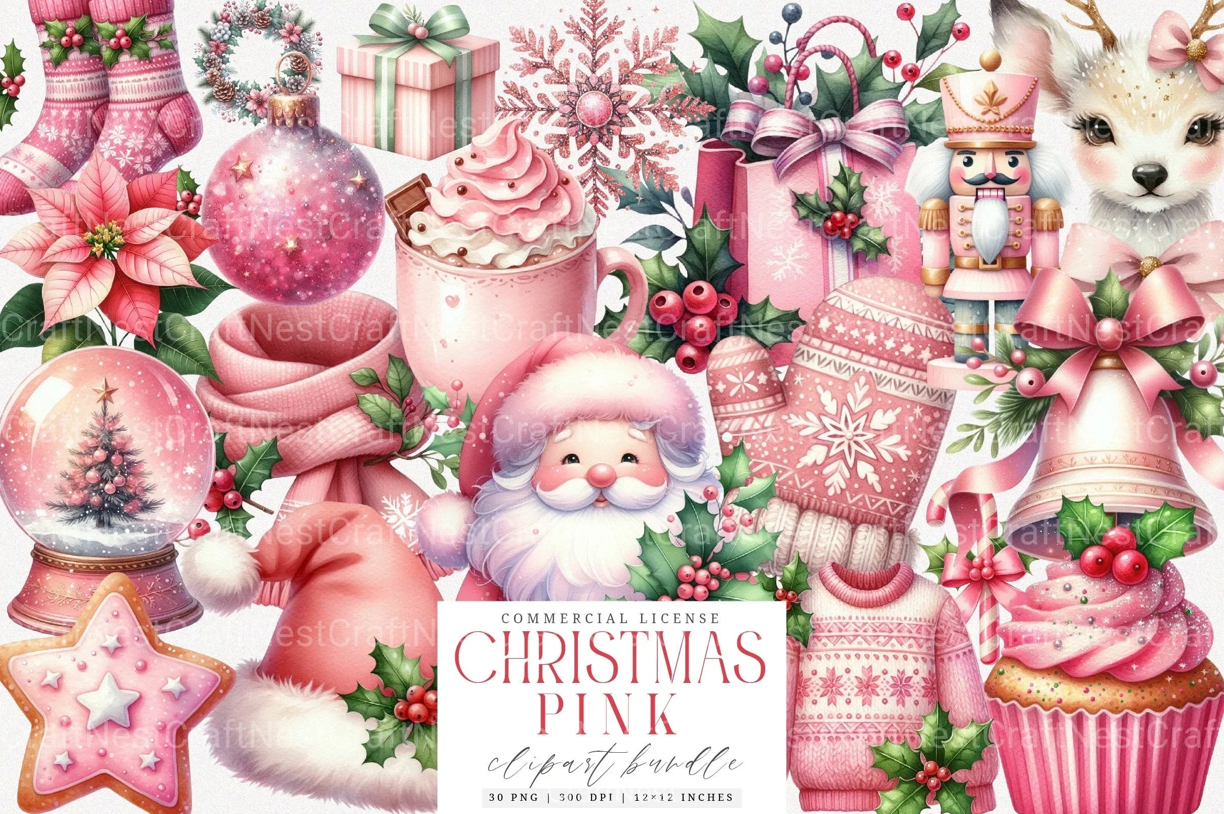Pink Christmas Clipart Bundle 112 - CraftNest - Digital Crafting and Art
