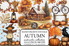 Vintage Autumn Clipart Bundle - CraftNest - Digital Crafting and Art