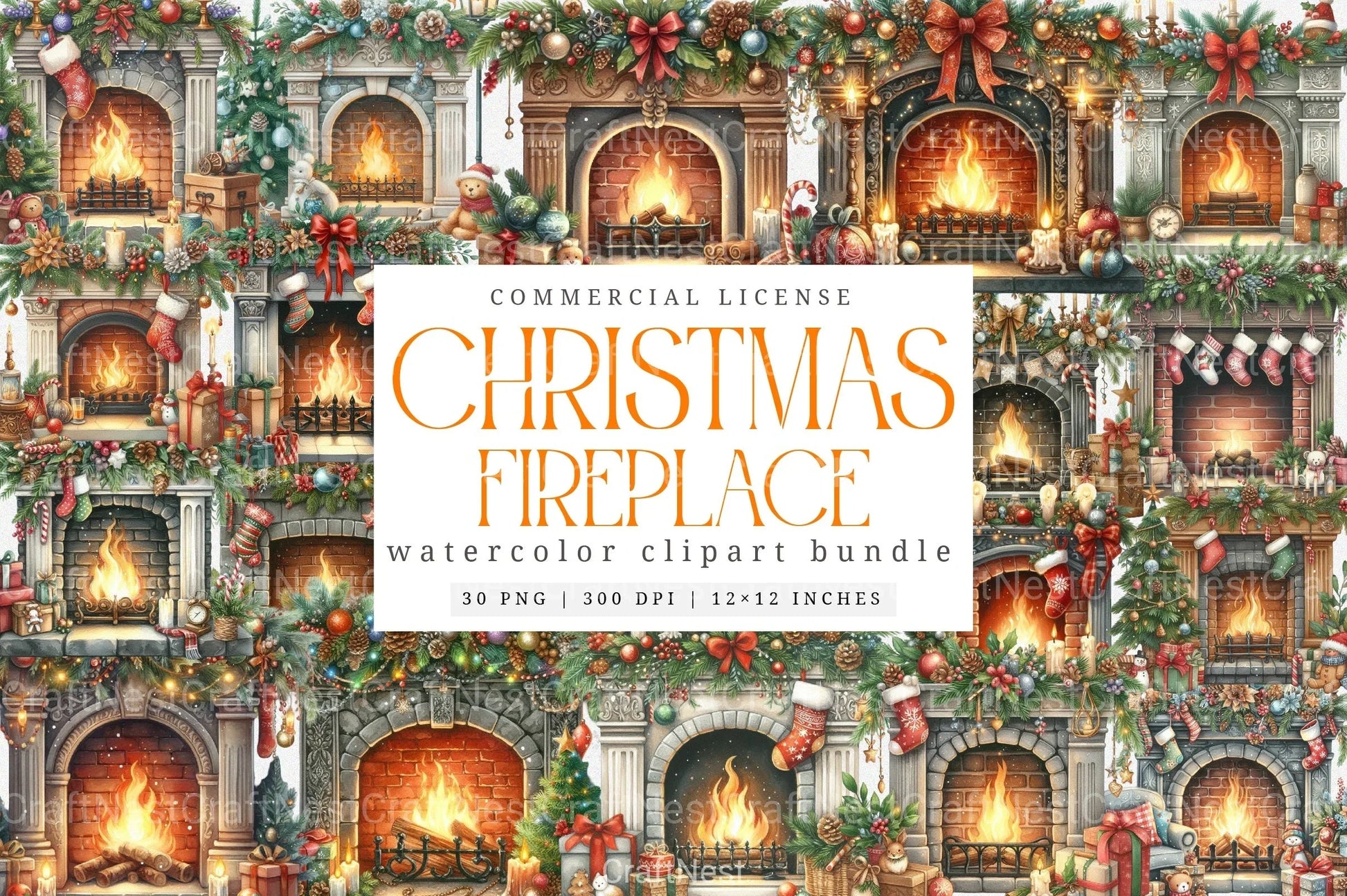 Cozy Christmas Fireplace Decoration Clipart Bundle - CraftNest - Digital Crafting and Art