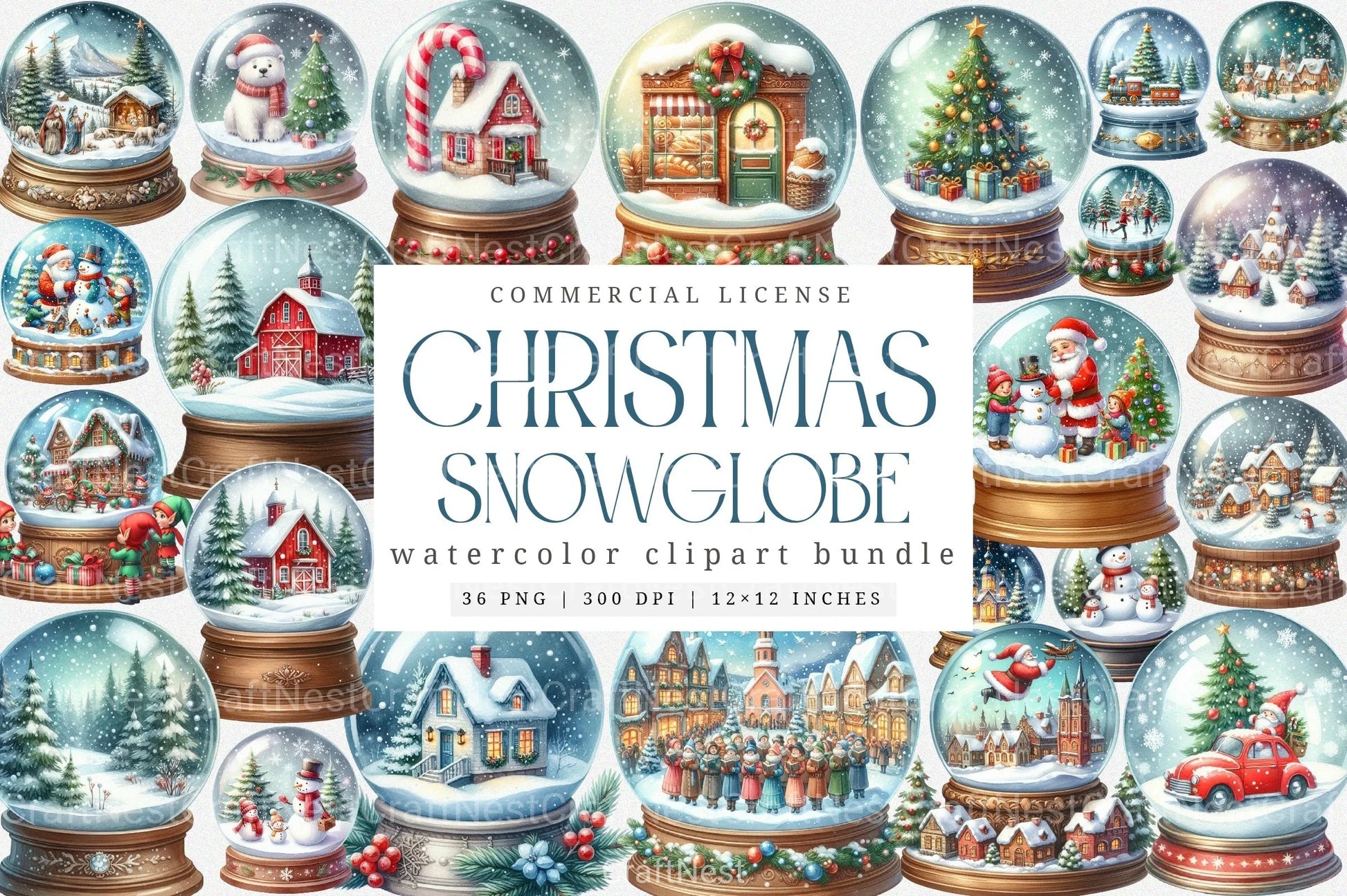 Christmas Snowglobe Village Clipart Bundle - CraftNest - Digital Crafting and Art