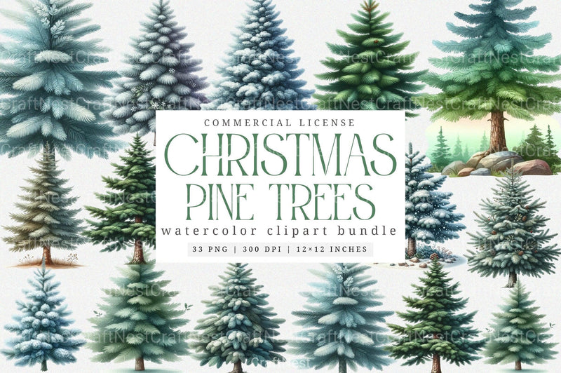 Christmas Pine Trees Clipart Bundle - CraftNest - Digital Crafting and Art