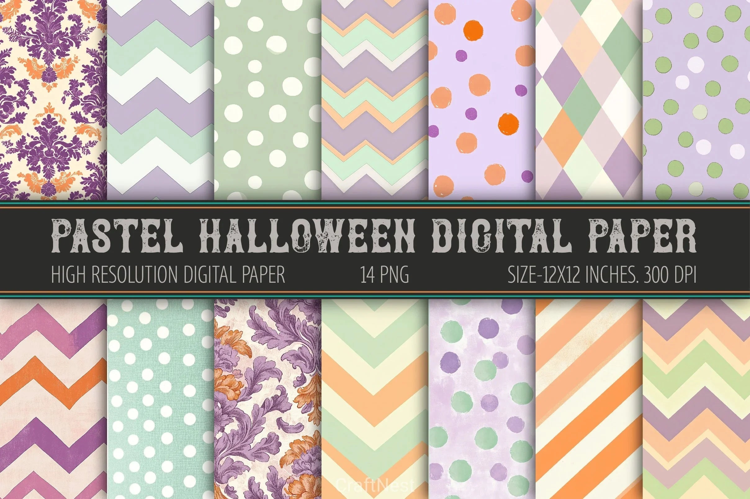 Pastel Halloween Digital Paper - CraftNest - Digital Crafting and Art