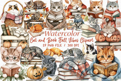 Cat and Book Fall Clipart Bundle - CraftNest - Digital Crafting and Art