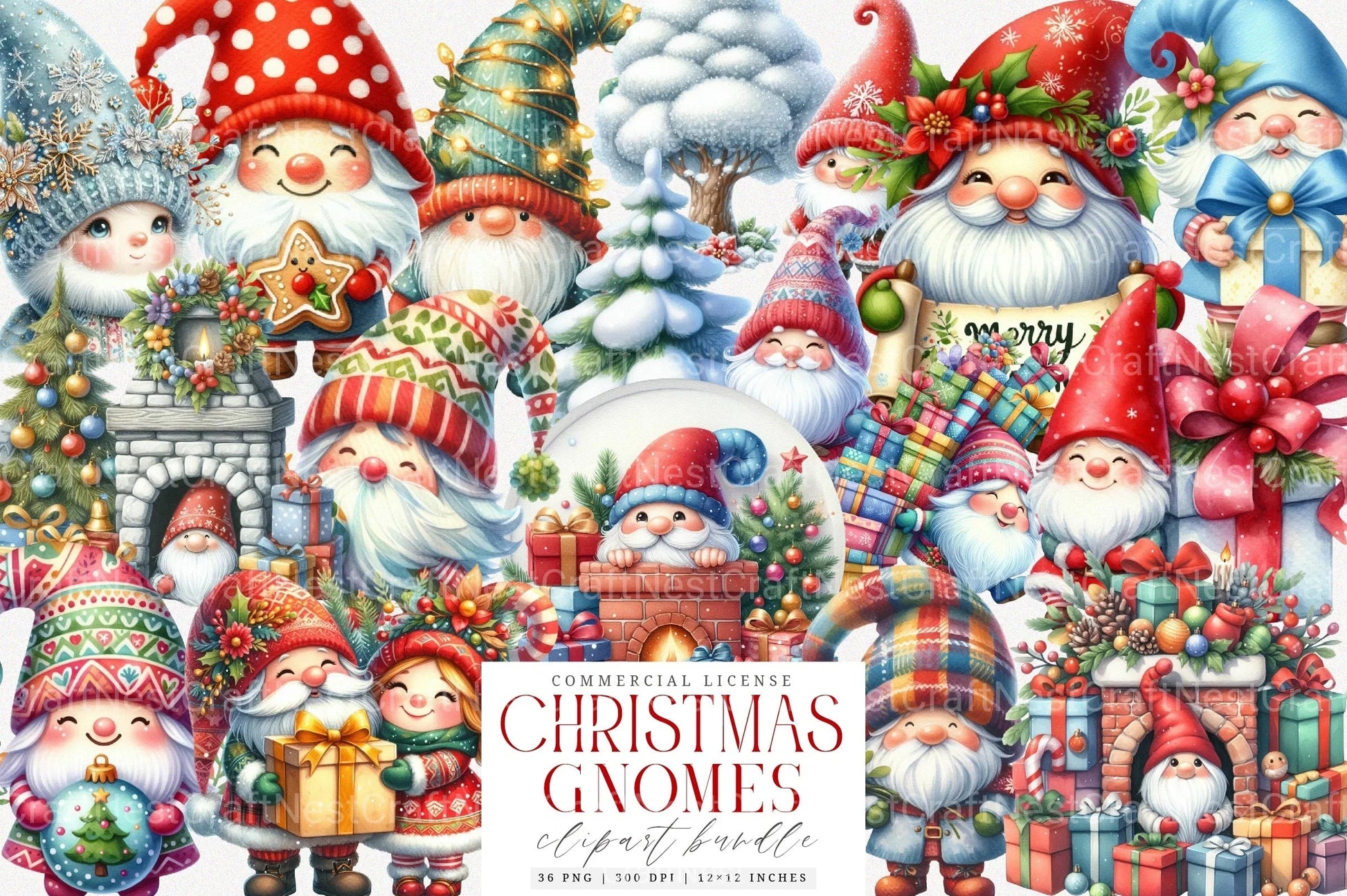 Festive Christmas Gnomes Clipart Bundle - CraftNest - Digital Crafting and Art