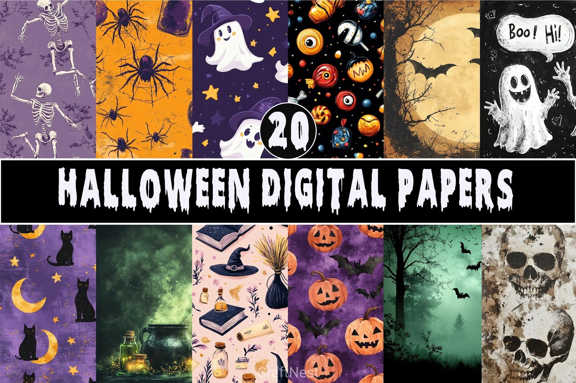 Halloween Digital Papers Set - CraftNest - Digital Crafting and Art