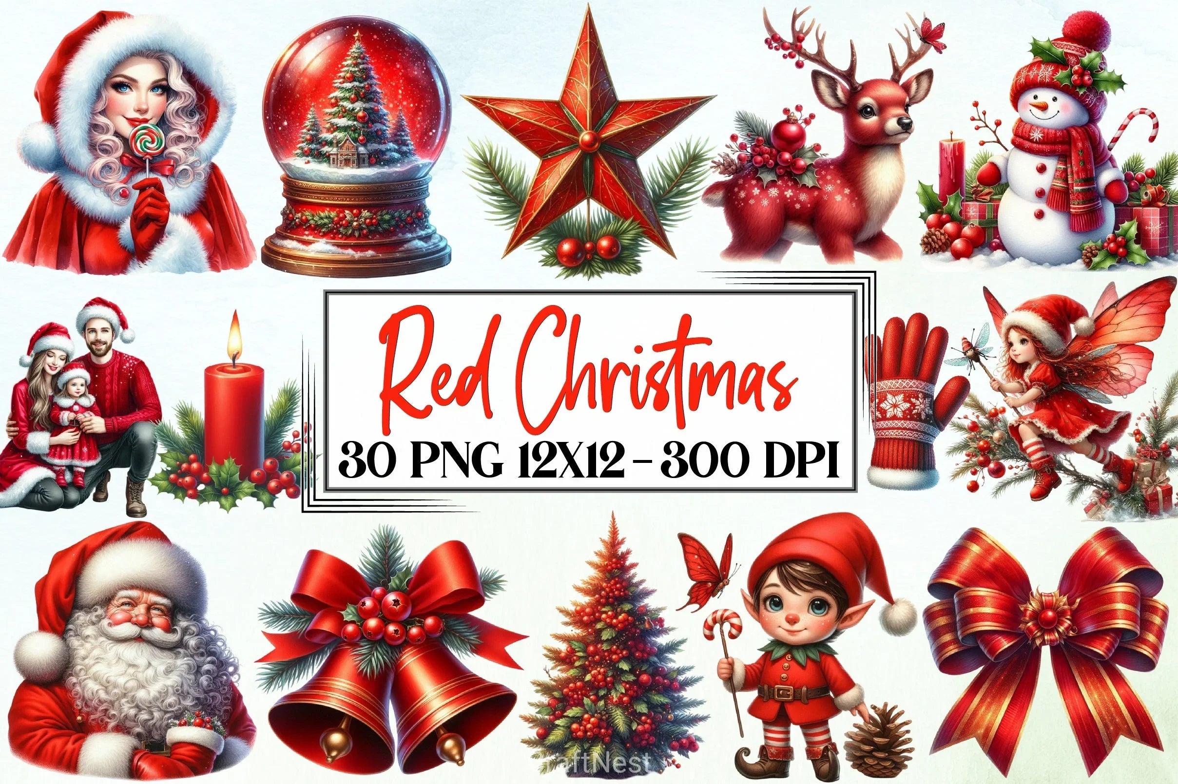 Red Christmas Clipart Bundle - CraftNest - Digital Crafting and Art