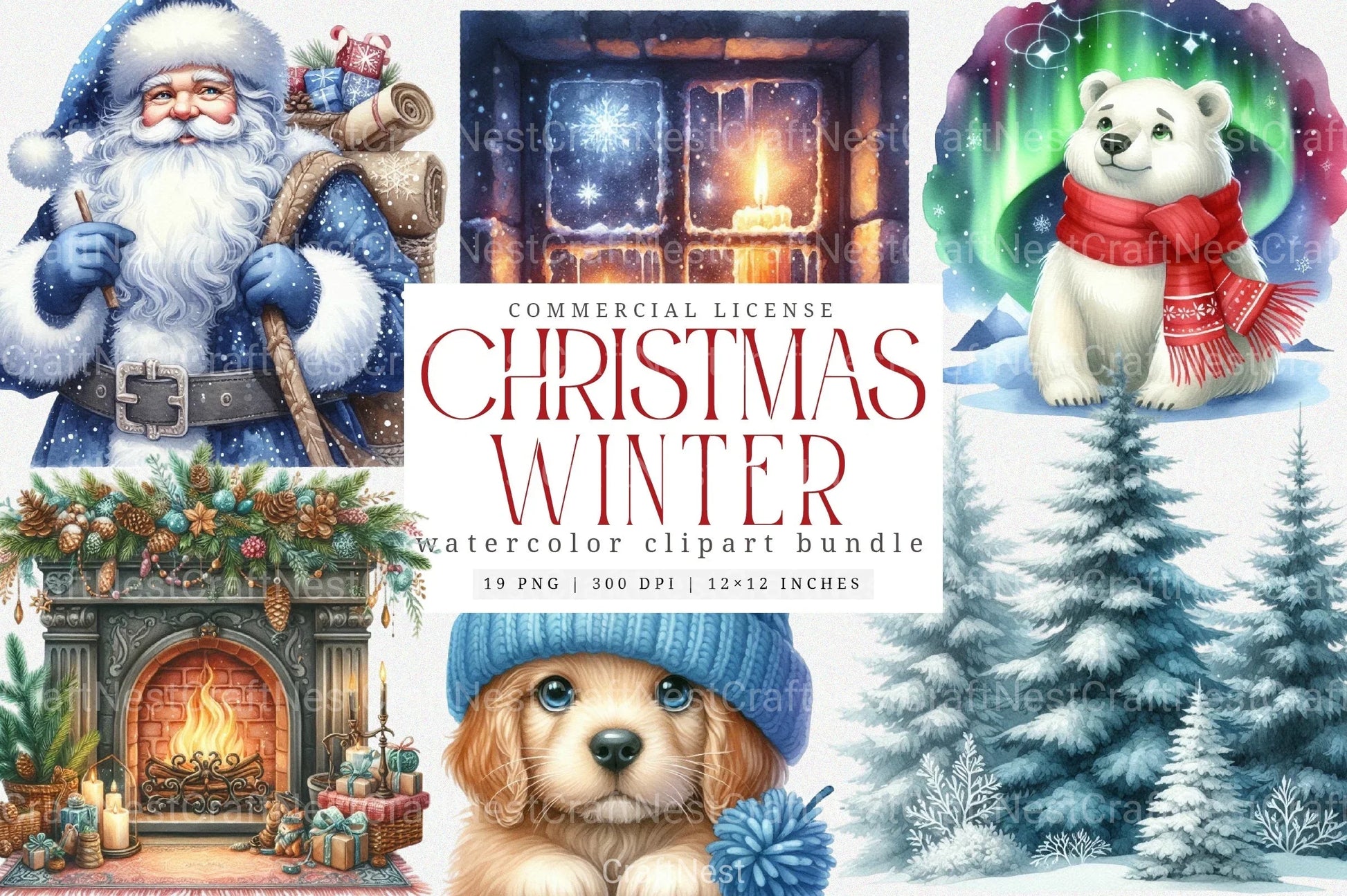 Winter Cozy Blue Designs: Snowman, Cabin, Gnome, Christmas Tree Clipart Bundle - CraftNest - Digital Crafting and Art