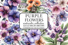 Purple Flowers Clipart Bundle - CraftNest - Digital Crafting and Art
