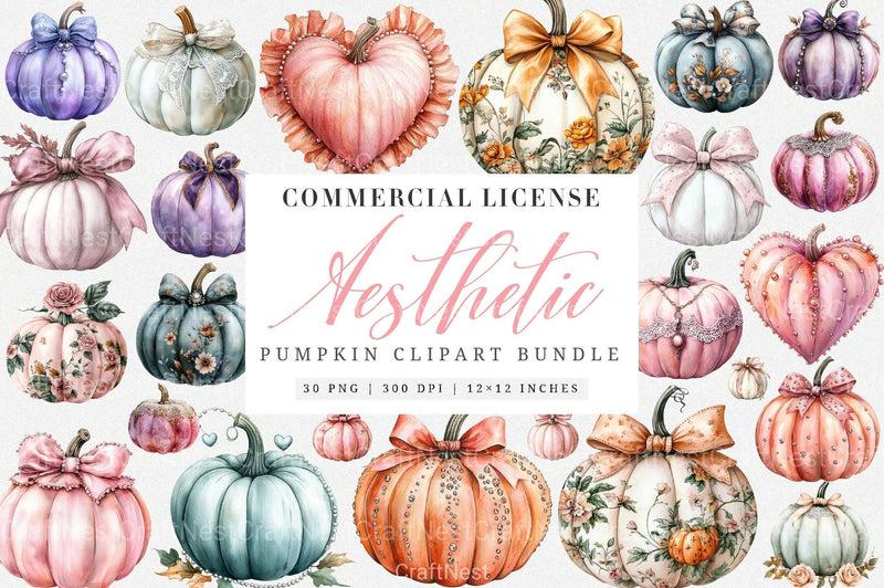 Aesthetic Coquette Pumpkin Clipart Bundle - CraftNest - Digital Crafting and Art
