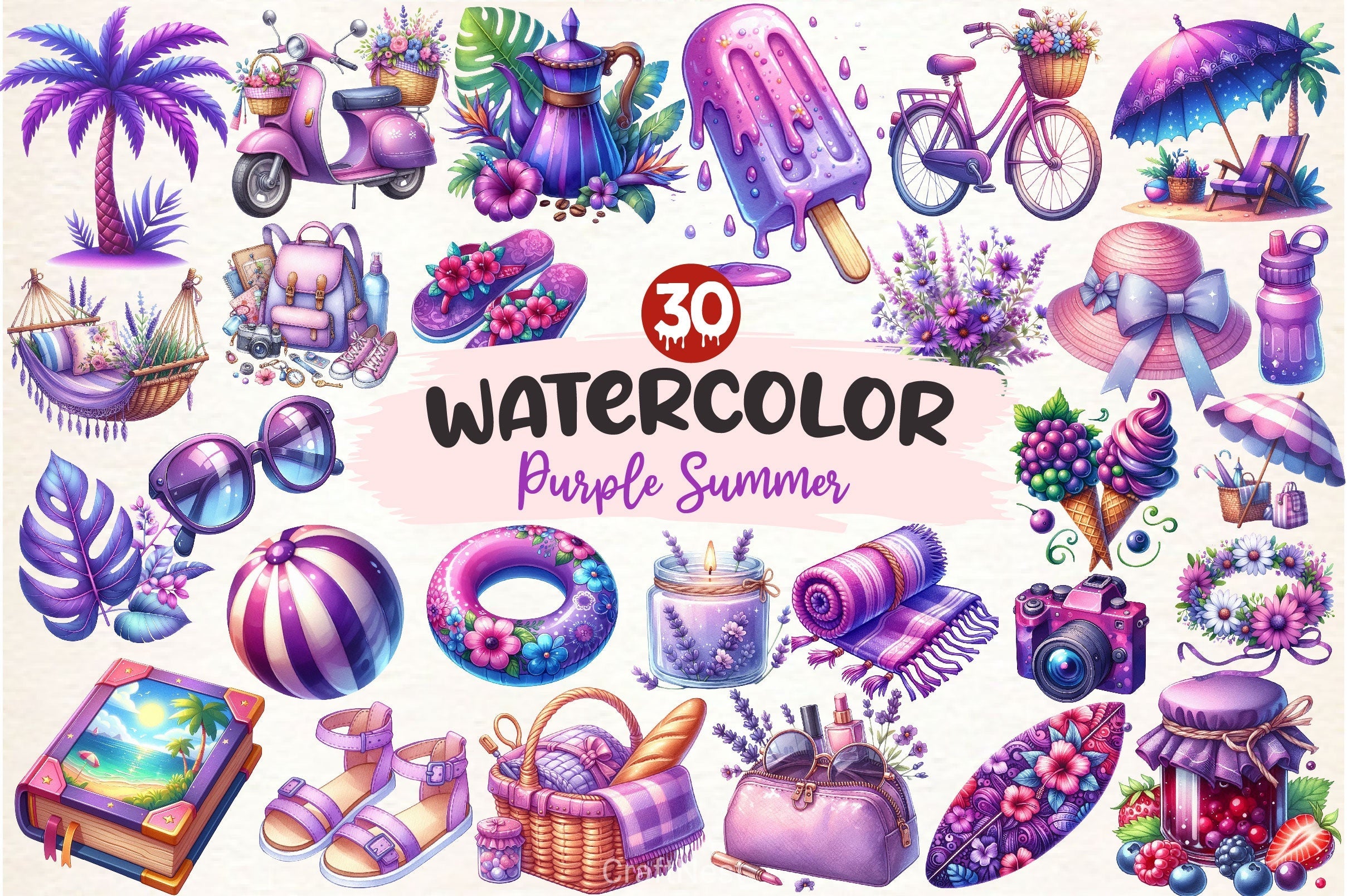 Purple Summer Clipart Bundle 4