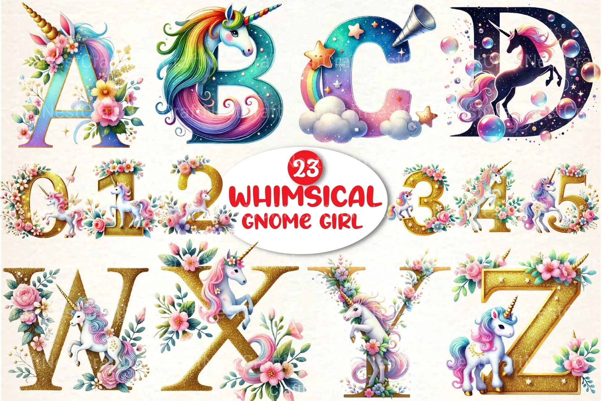 Unicorn Alphabet Clipart Bundle - CraftNest - Digital Crafting and Art