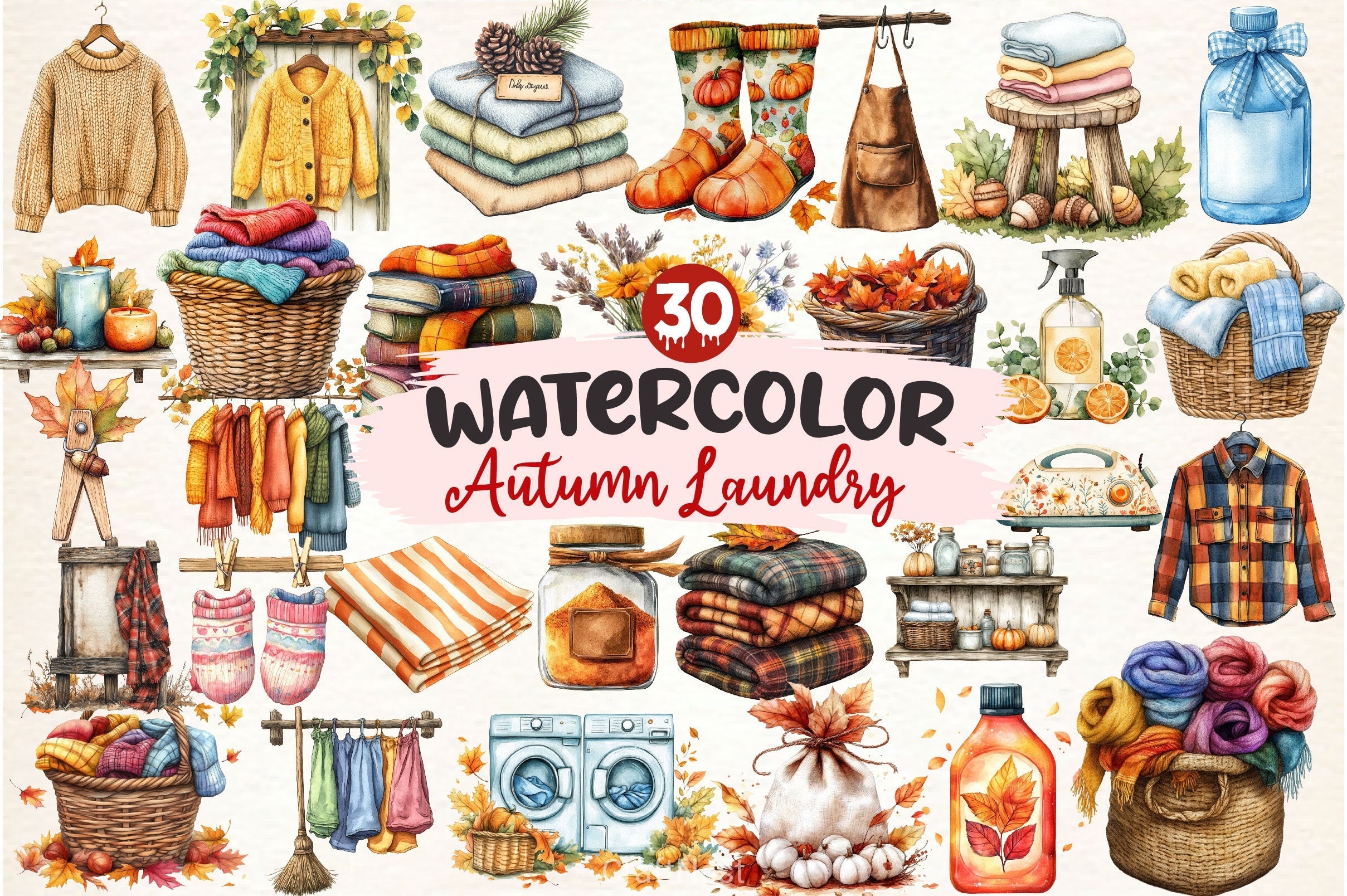 Autumn Laundry Clipart Bundle