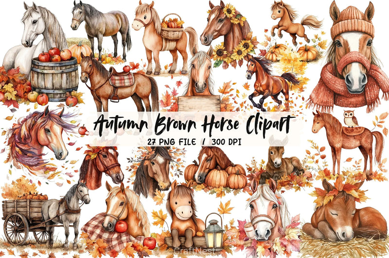 Autumn Brown Horse Clipart Bundle - CraftNest - Digital Crafting and Art