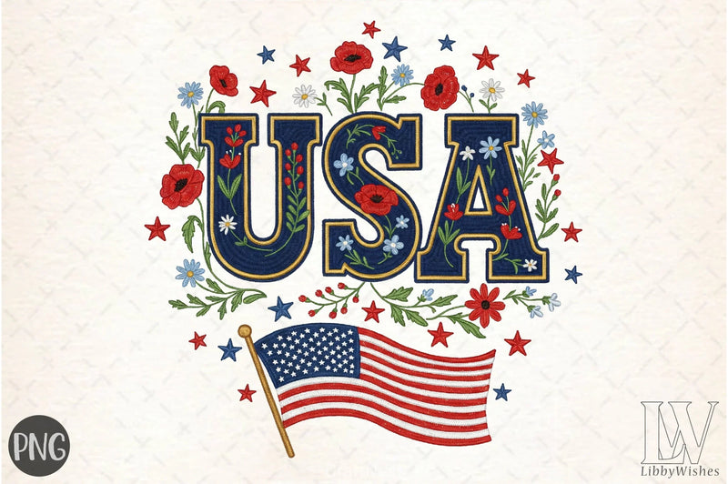 Floral Embroidery USA Retro Clipart Bundle 2 - CraftNest - Digital Crafting and Art