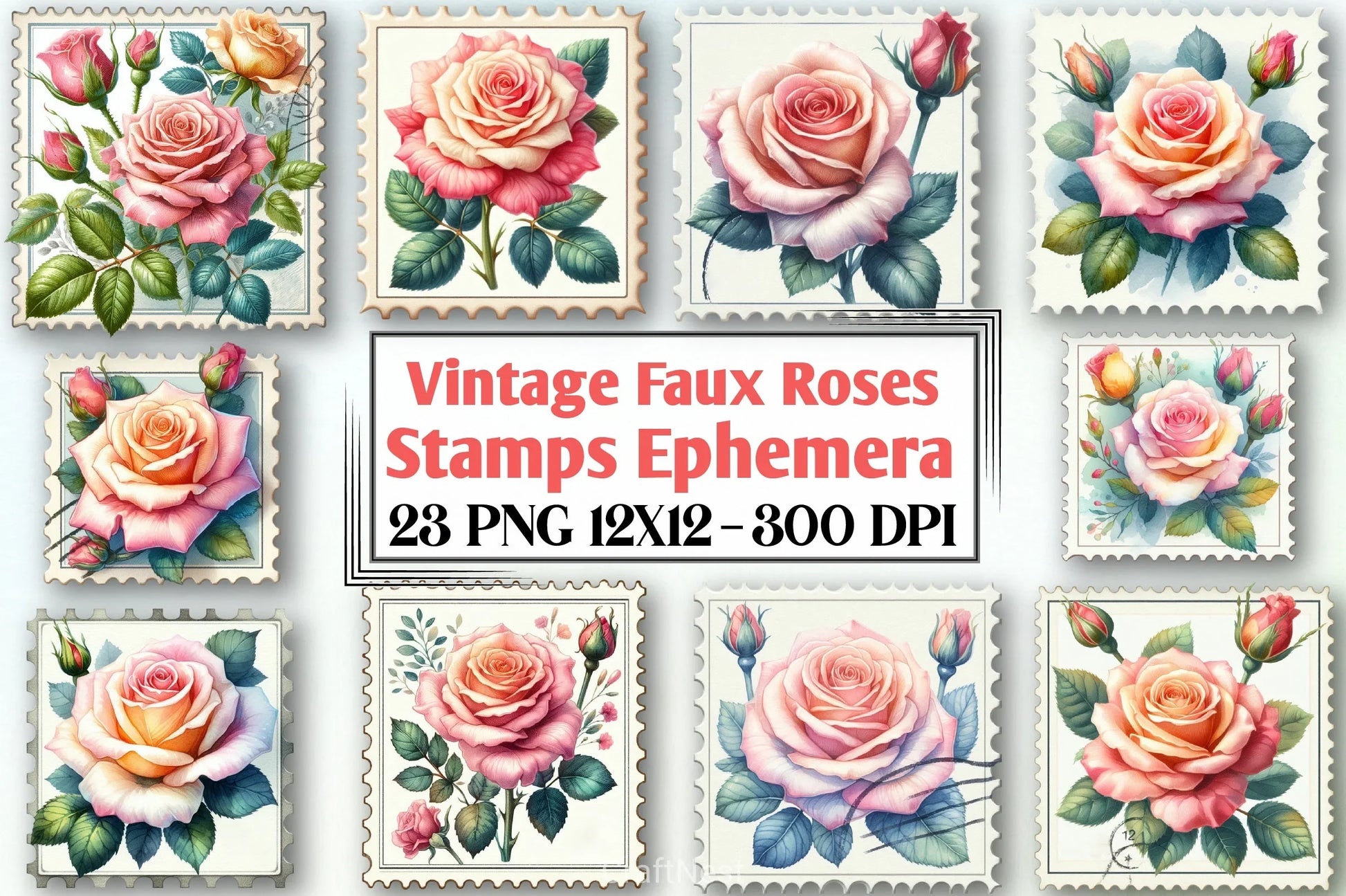 Vintage Faux Roses Stamps Clipart Bundle - CraftNest - Digital Crafting and Art