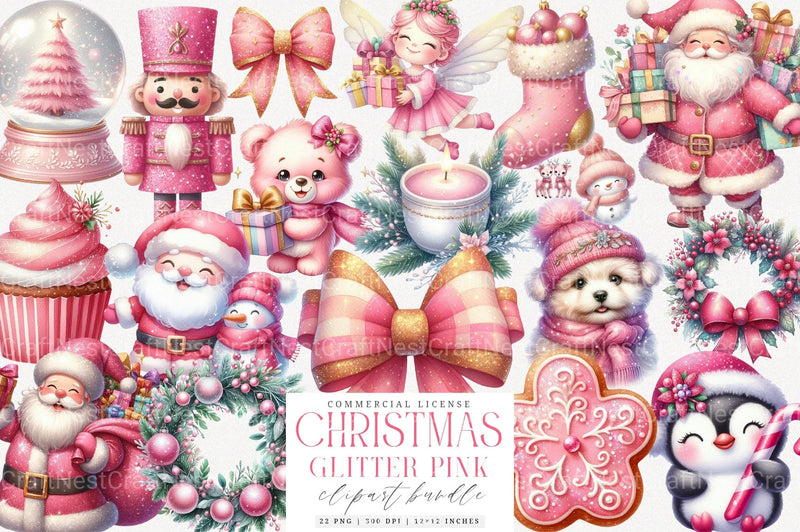 Glitter Pink Christmas Clipart Bundle - CraftNest - Digital Crafting and Art