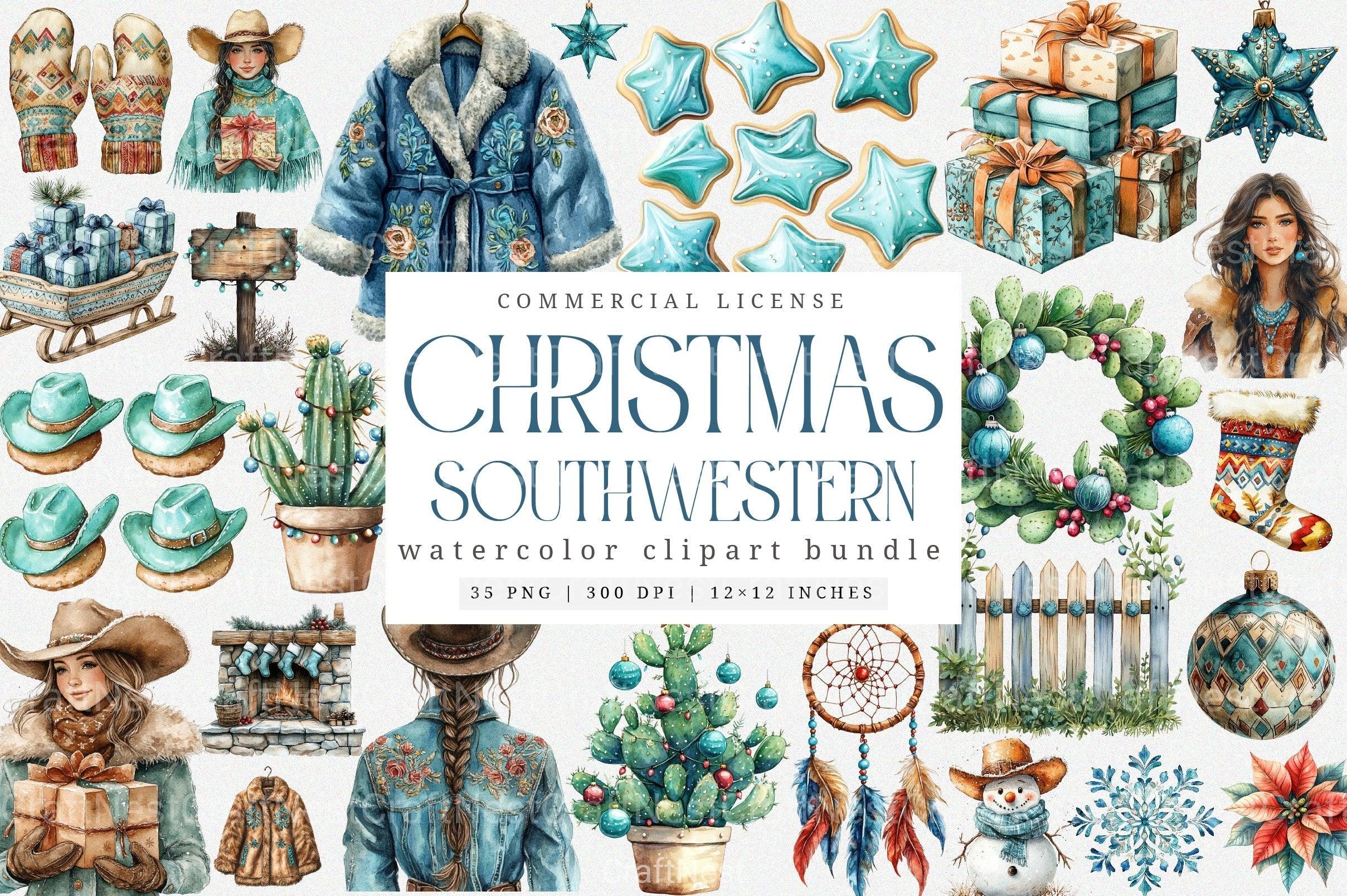 Southwestern Christmas Clipart Bundle: Rustic Holiday Art for Crafts & Design - CraftNest - Digital Crafting and Art