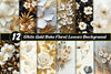 White Gold Boho Floral Leaves Background Clipart Bundle