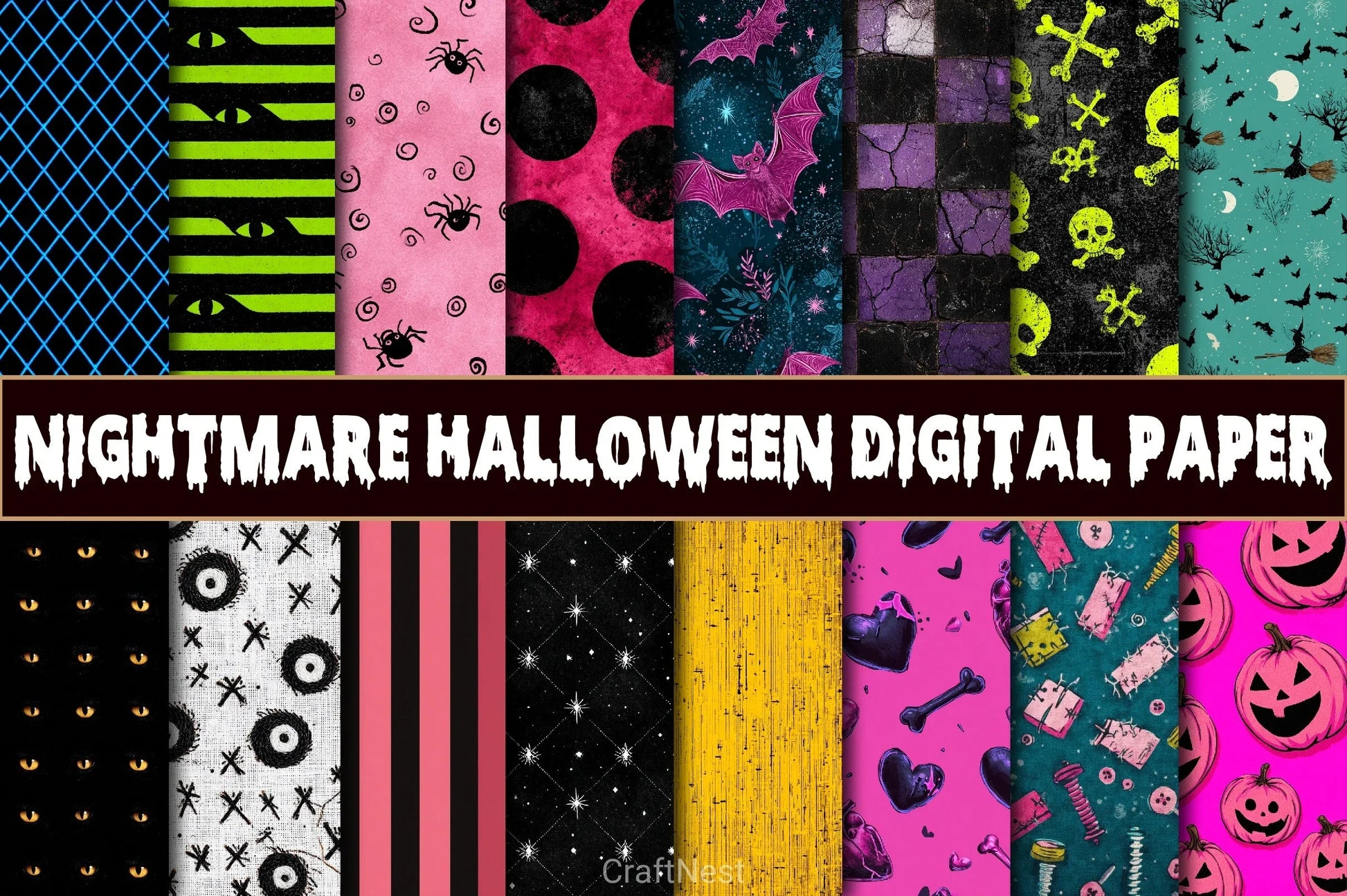 Nightmare Halloween Digital Paper - CraftNest - Digital Crafting and Art