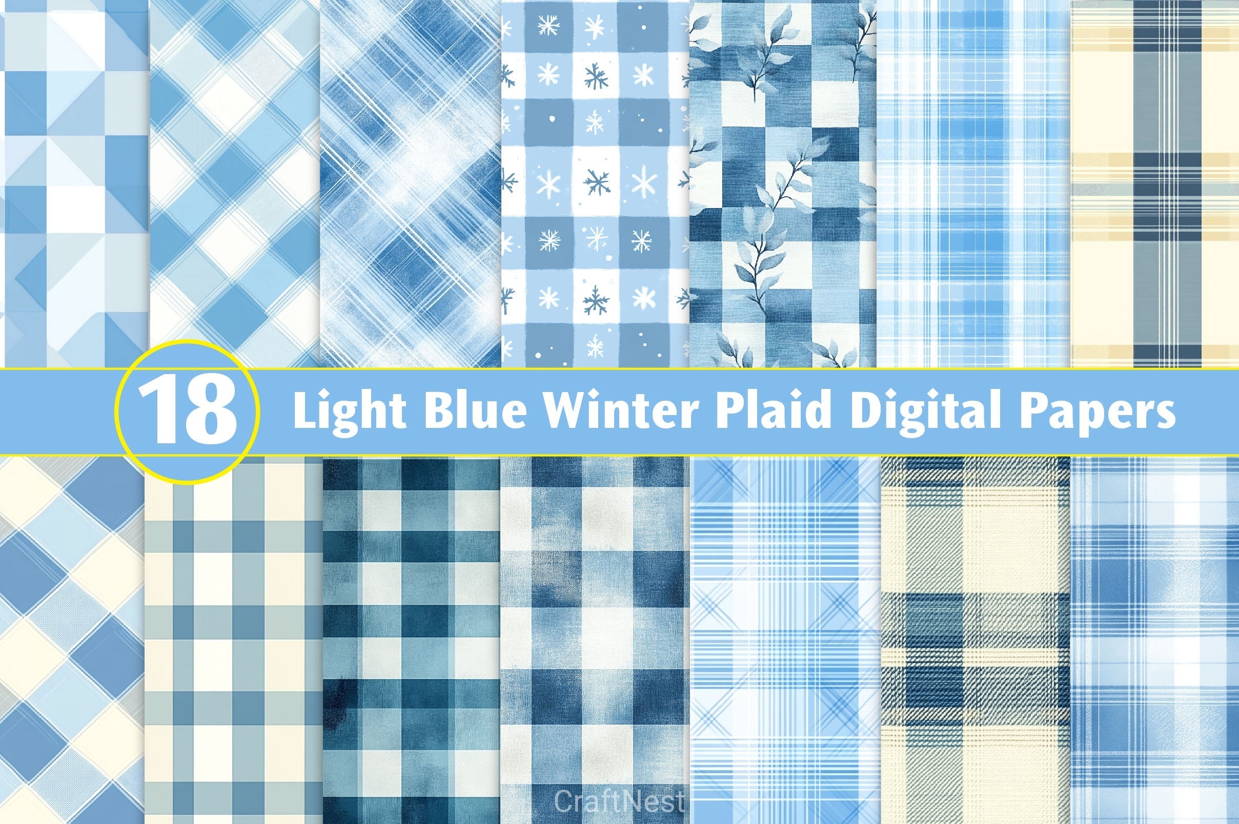 Light Blue Winter Plaid Digital Papers