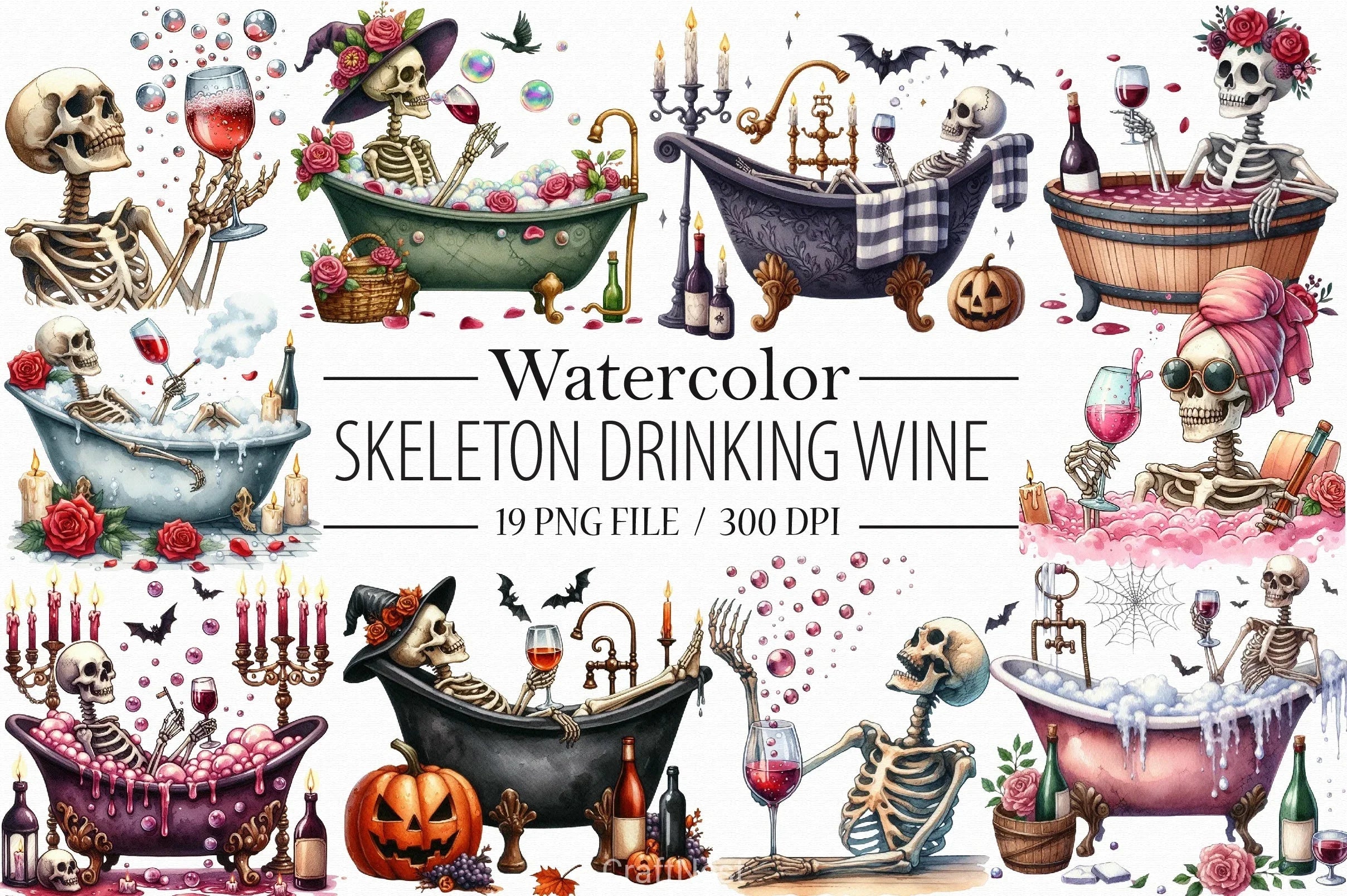 Skeleton Wine Clipart Bundle - CraftNest - Digital Crafting and Art