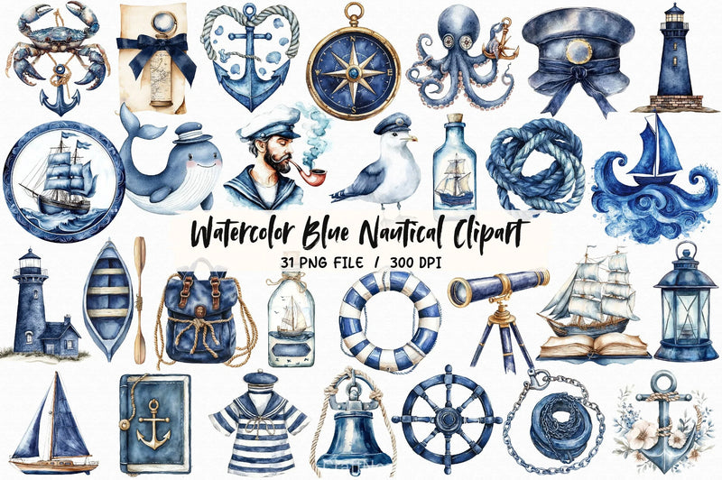 Blue Nautical Clipart Bundle  7 - CraftNest - Digital Crafting and Art