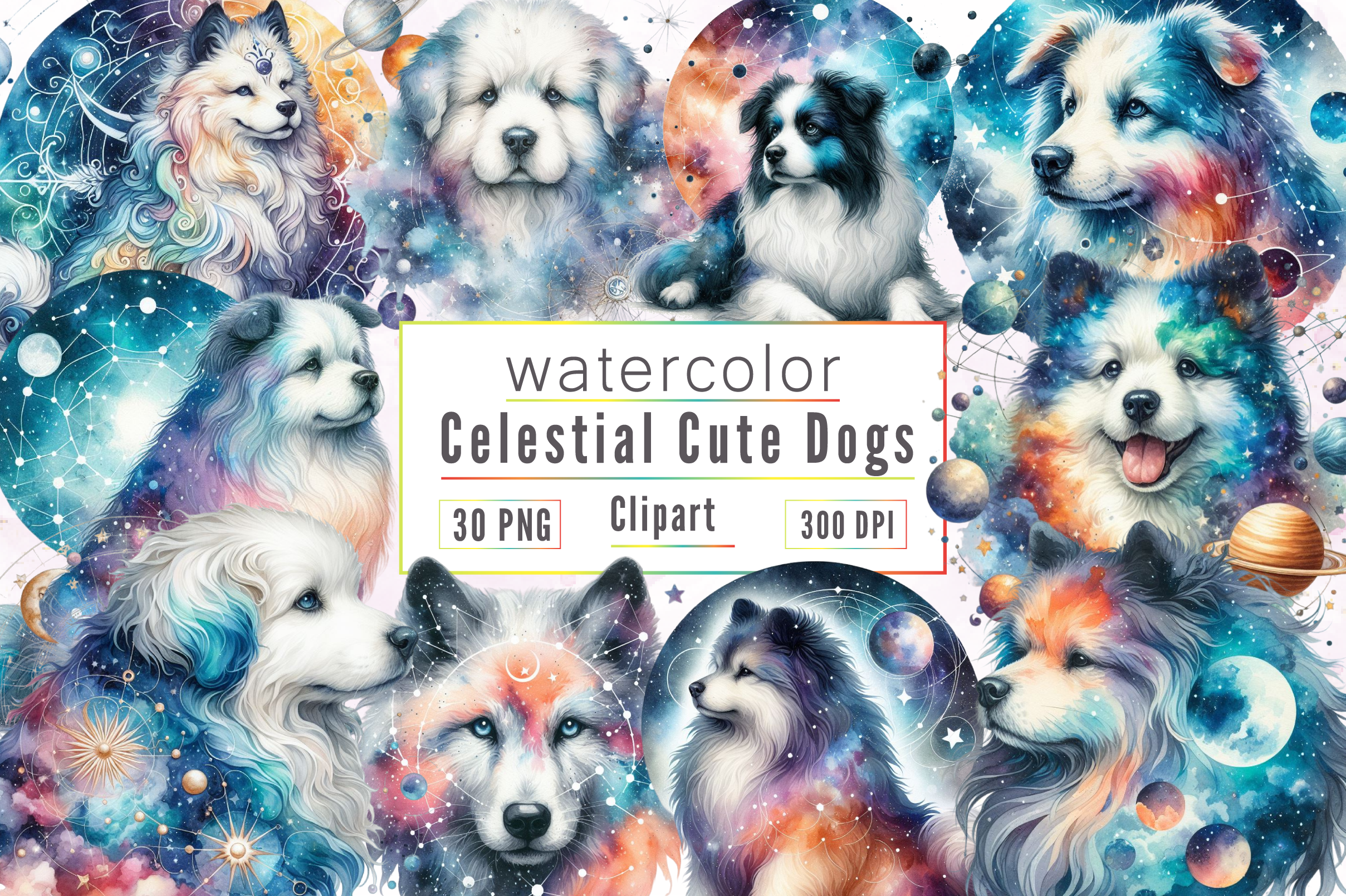 Celestial Dog Clipart Bundle