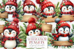 Christmas Penguin Watercolor Clipart Bundle - CraftNest - Digital Crafting and Art