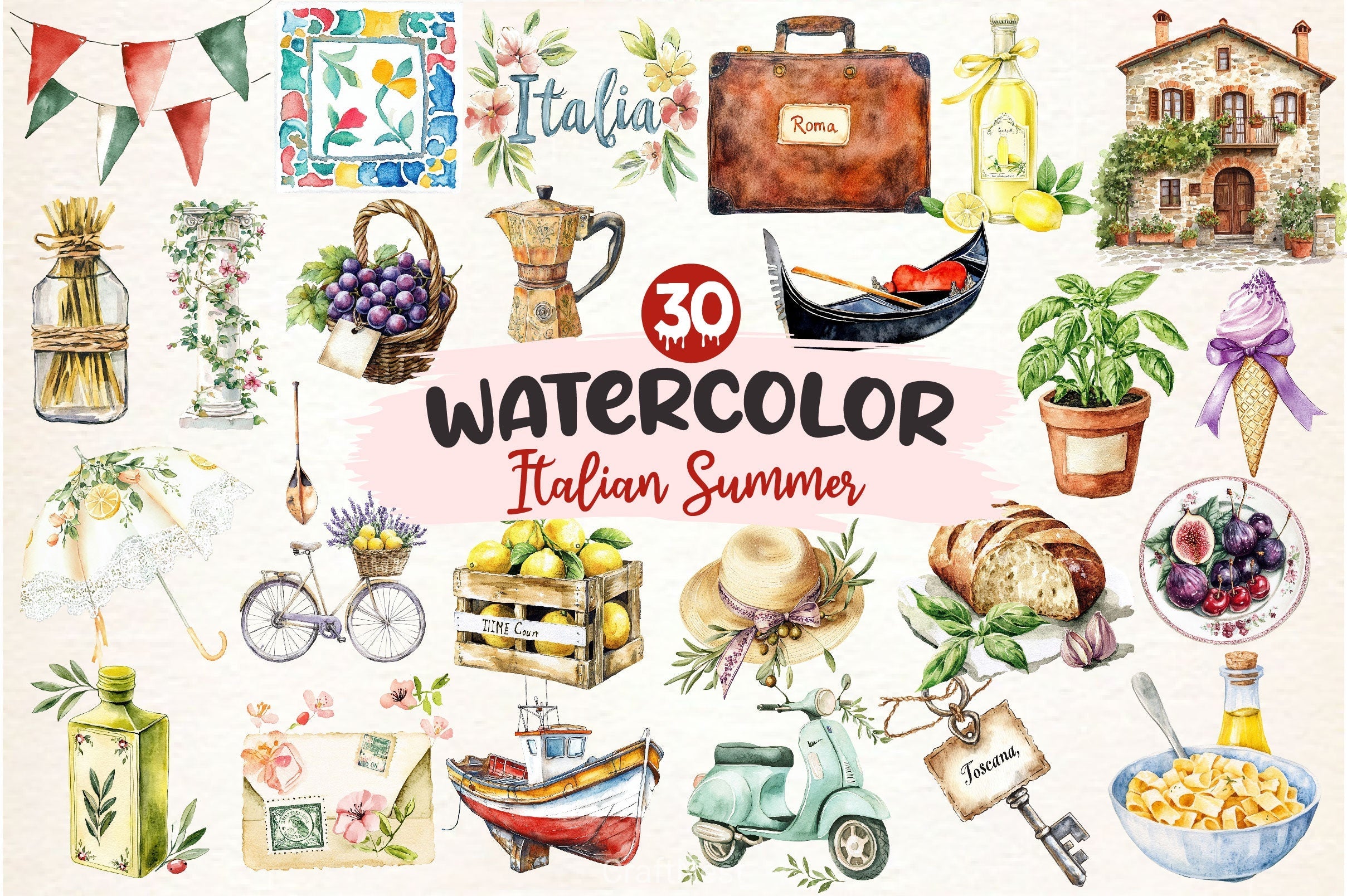 Antique Italian Summer Clipart Bundle 2