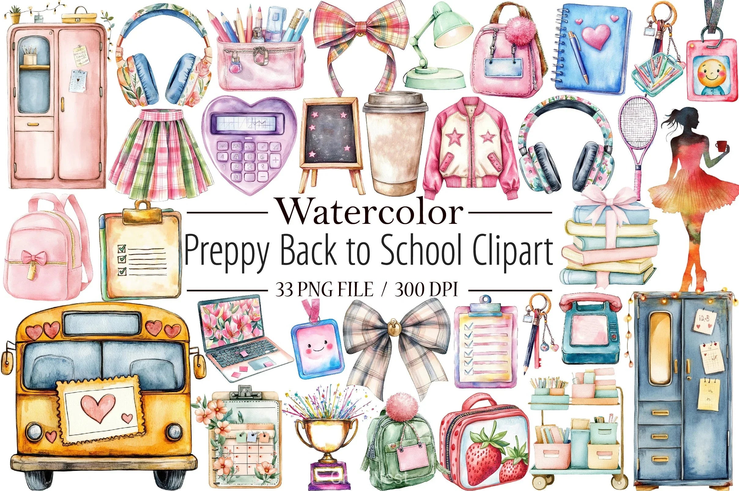 Preppy Back To School Clipart Bundle - CraftNest - Digital Crafting and Art