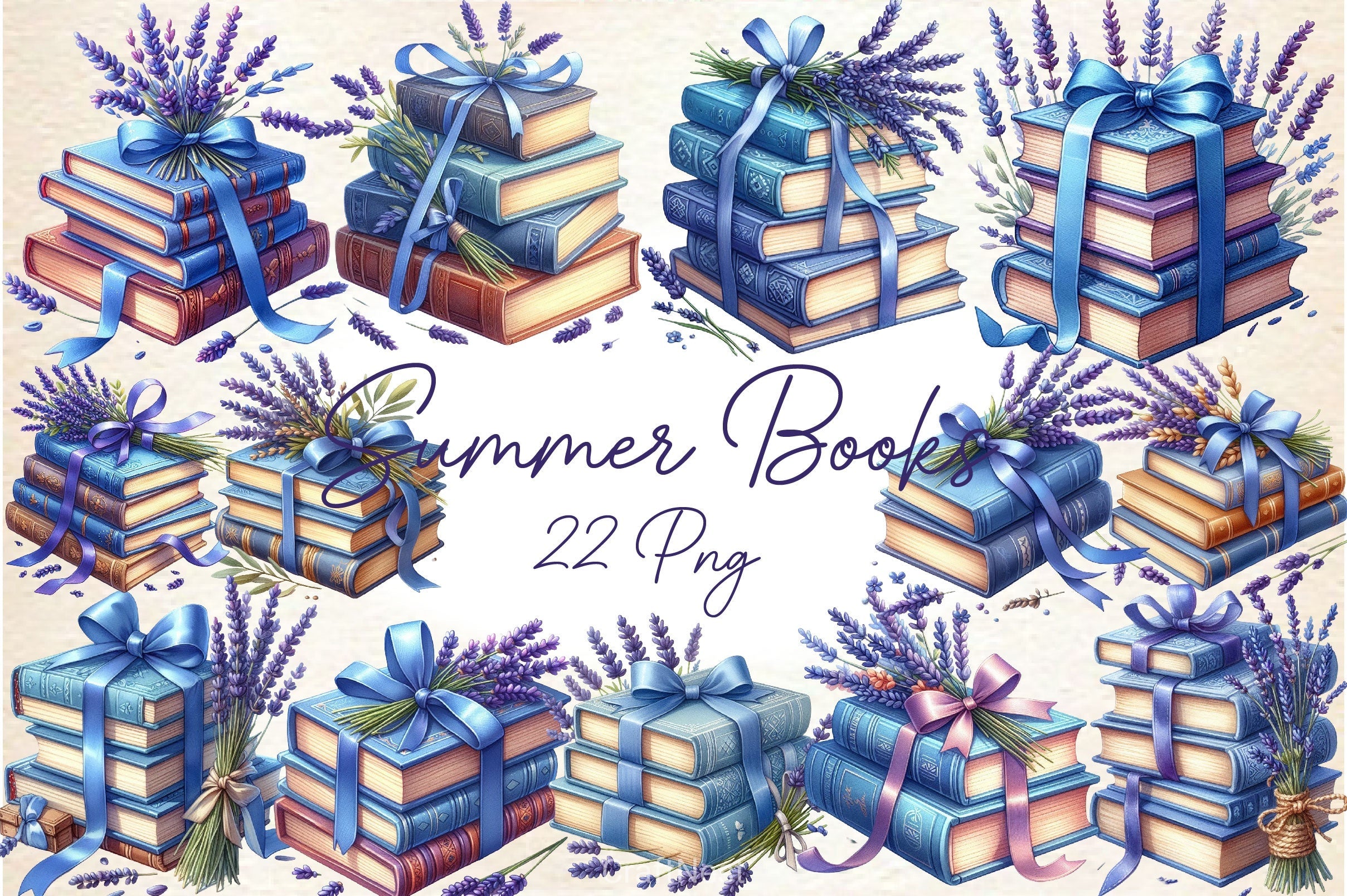 Summer Lavender Books Clipart Bundle