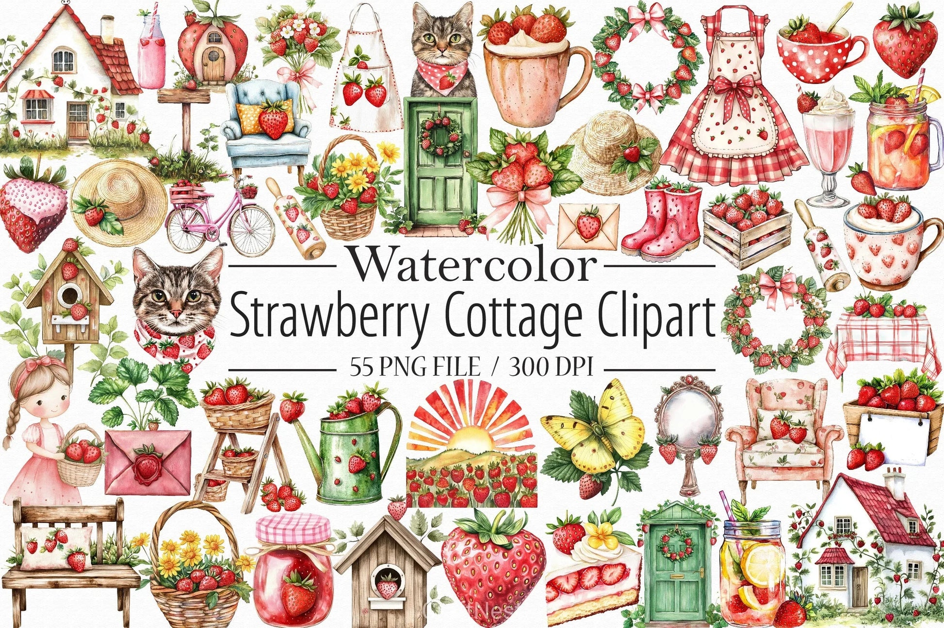 Strawberry Cottage Clipart Bundle - CraftNest - Digital Crafting and Art