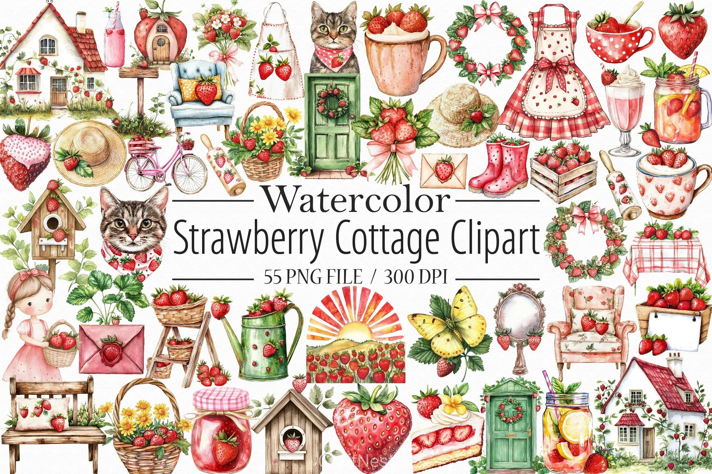 Strawberry Cottage Clipart Bundle - CraftNest - Digital Crafting and Art