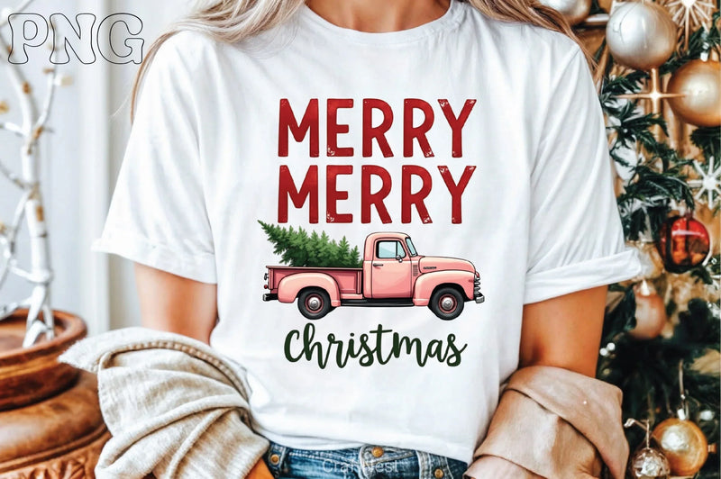 Pink Retro Christmas Truck Clipart Bundle - CraftNest - Digital Crafting and Art
