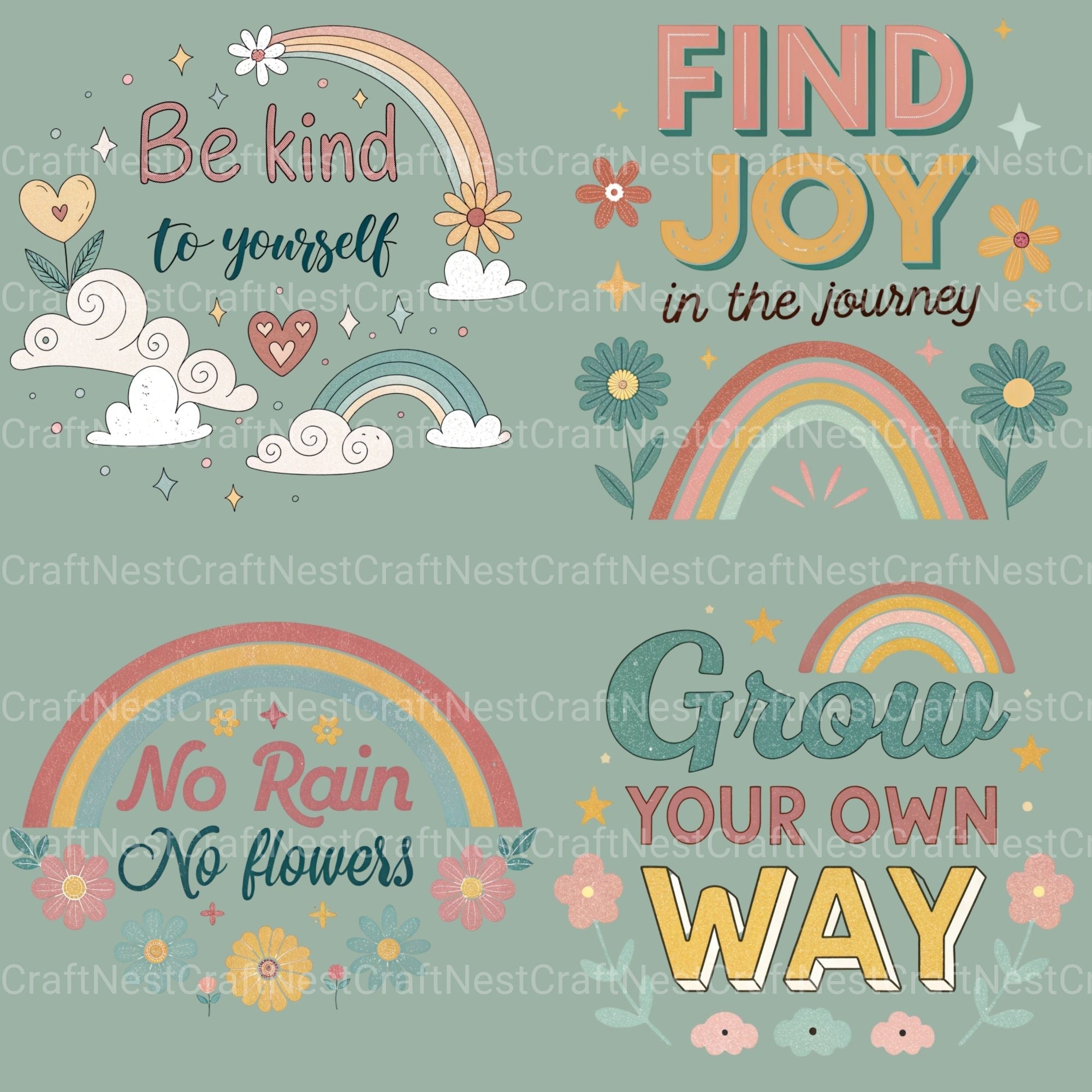 Retro Positive Words Clipart Bundle