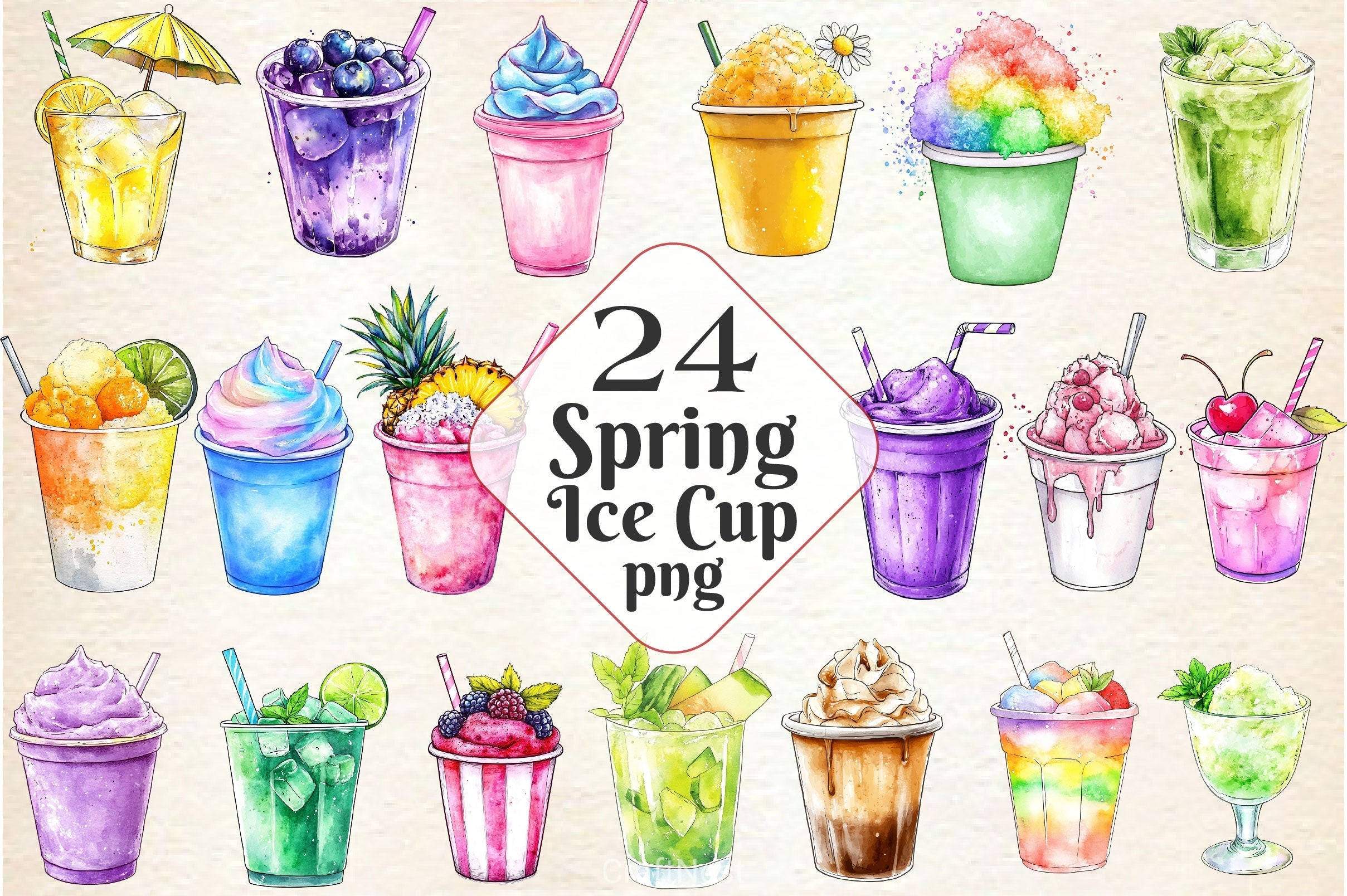 Spring Ice Cup Clipart Bundle