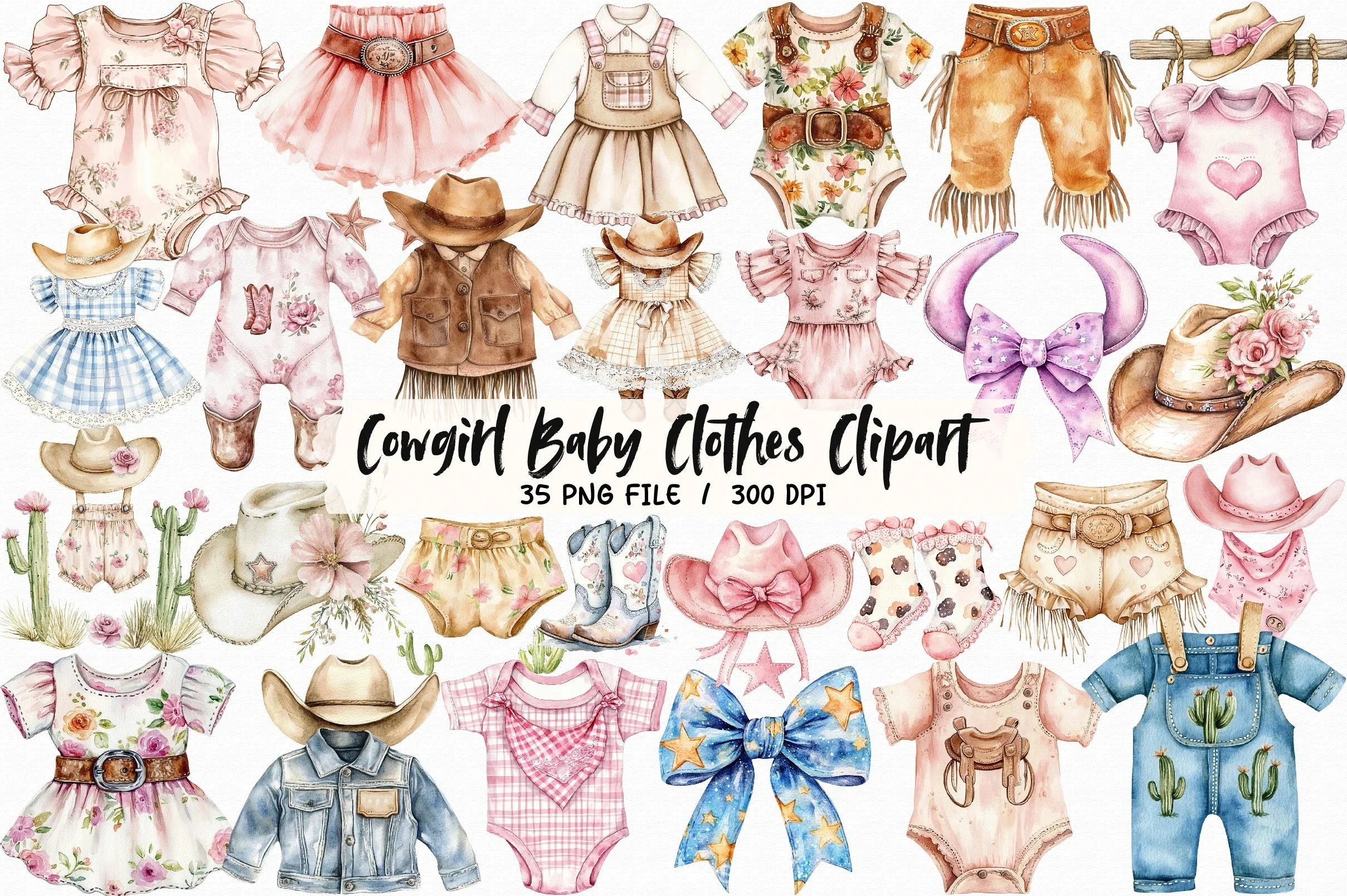 Cowgirl Baby Clothes Clipart Bundle - CraftNest - Digital Crafting and Art