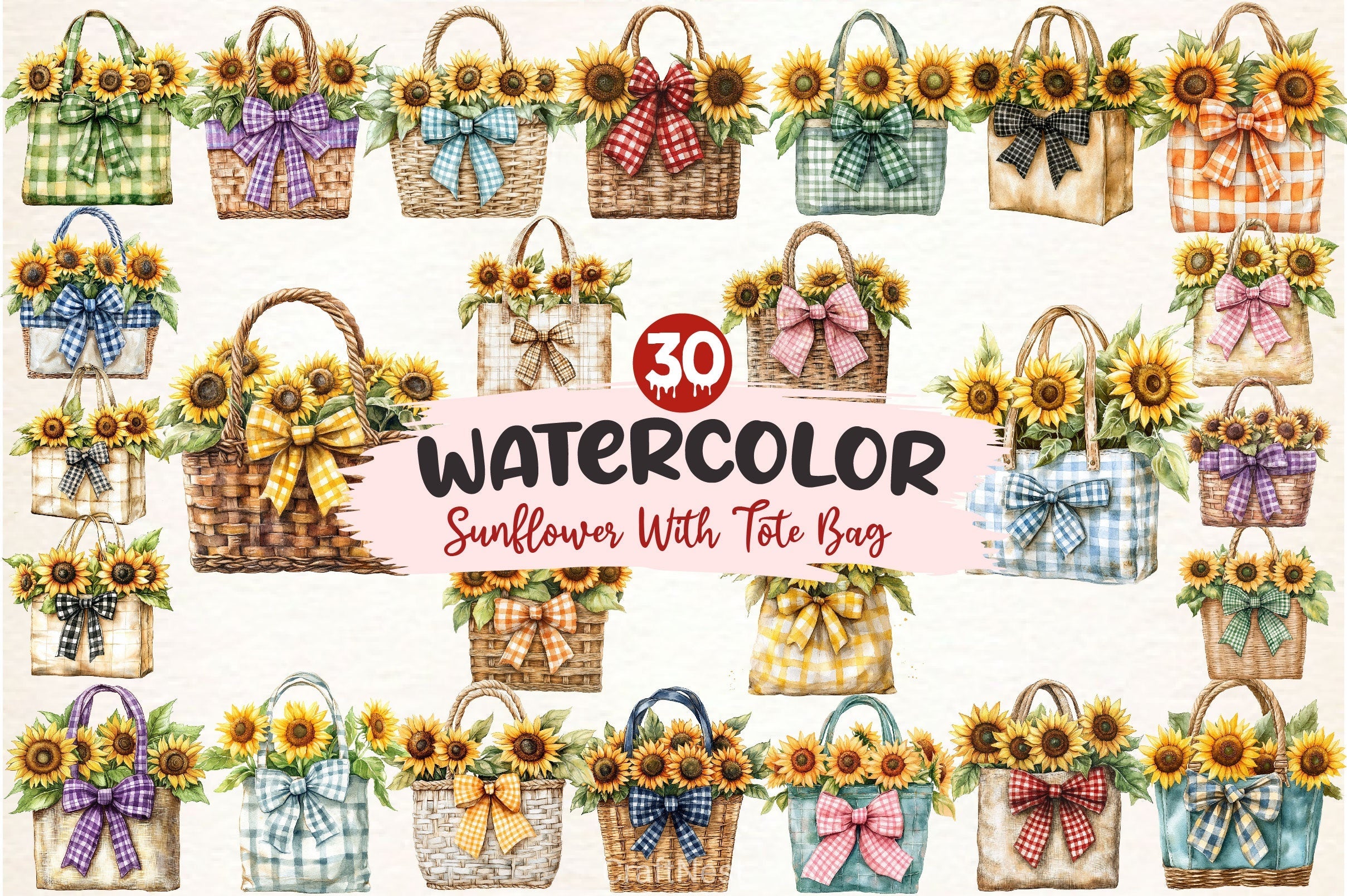 Summer Sunflower With Tote Bag Clipart Bundle