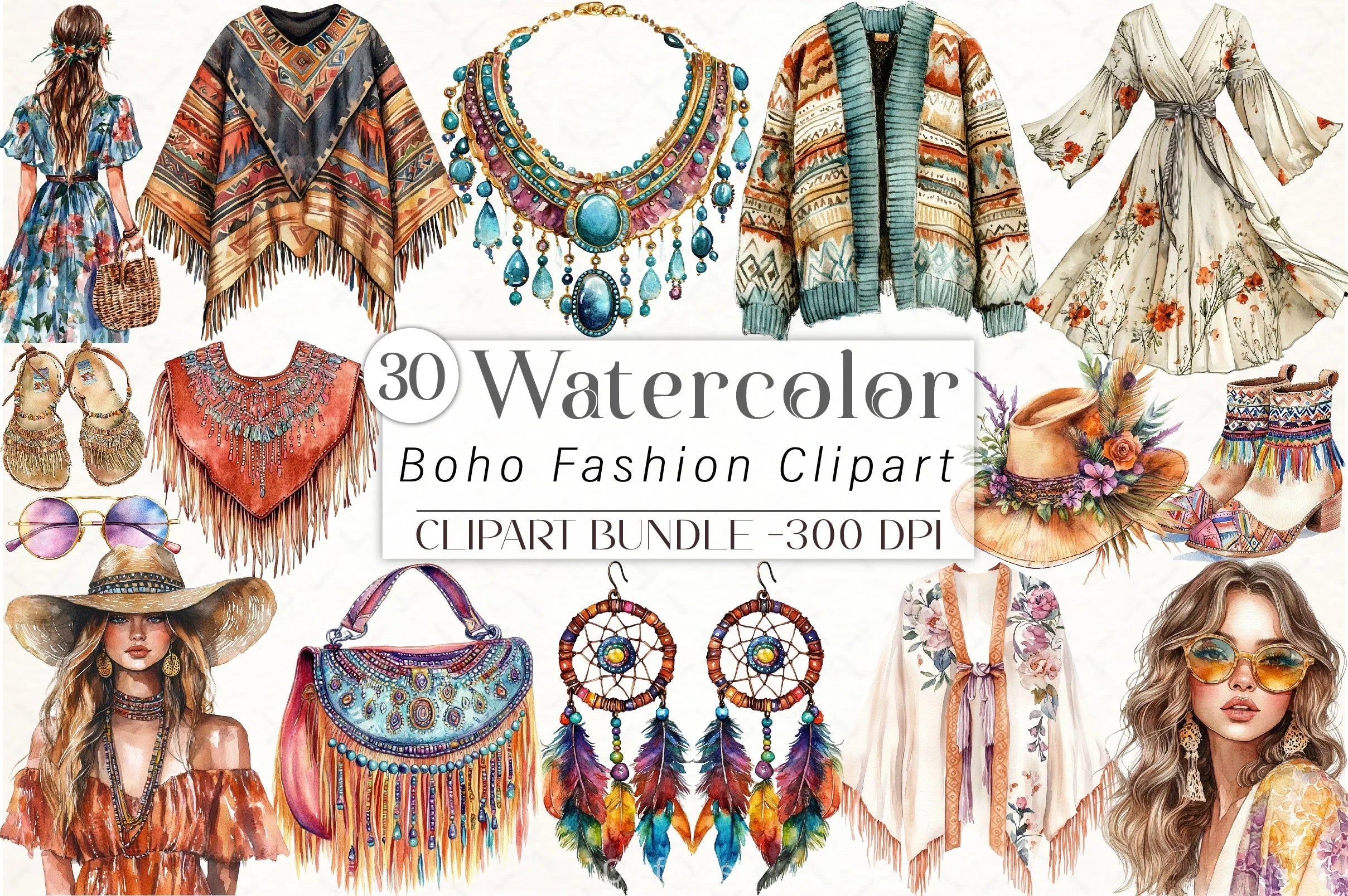 Boho Fashion Clipart Bundle - CraftNest - Digital Crafting and Art
