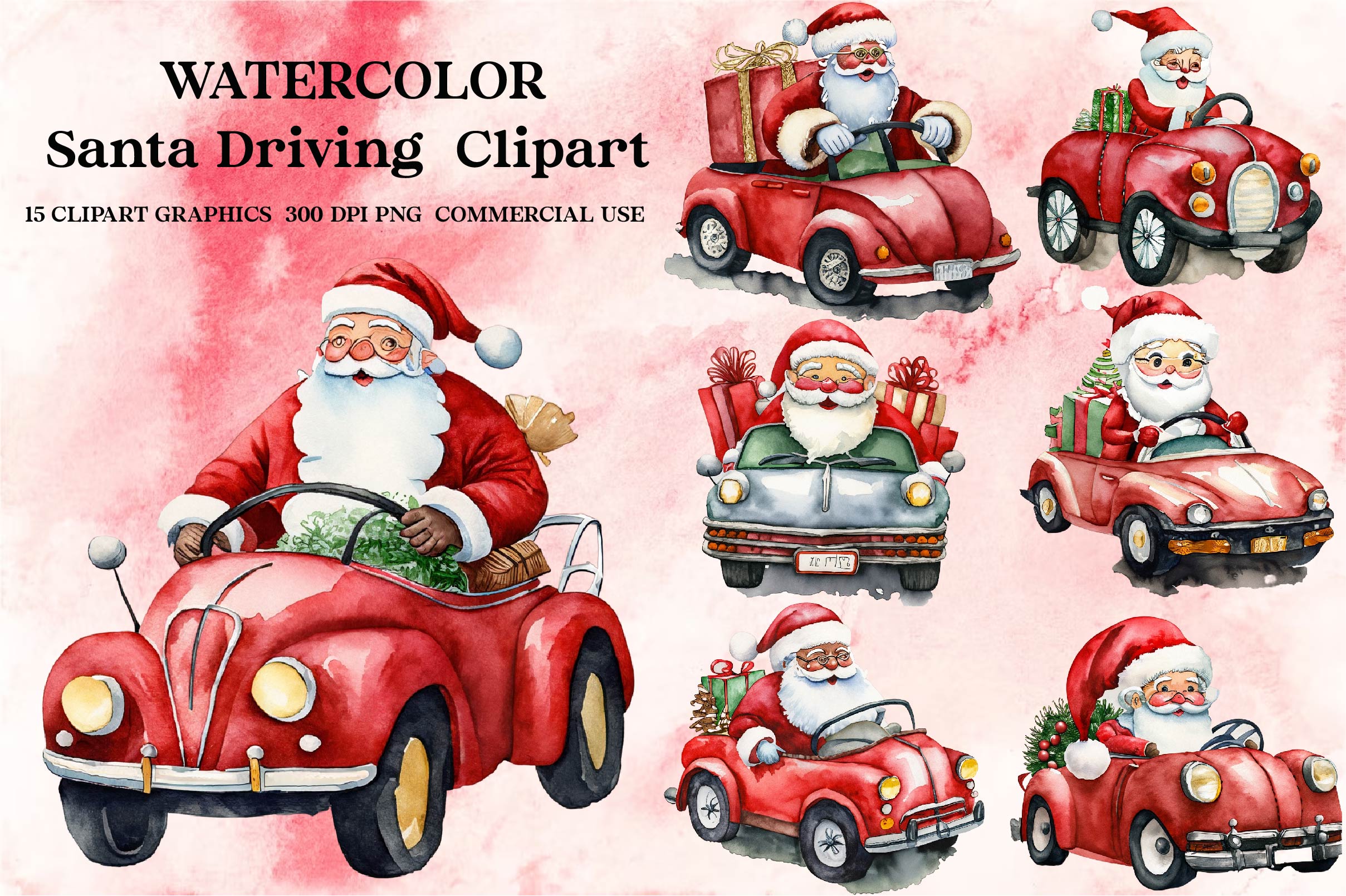 Santa Claus Driving Clipart Bundle